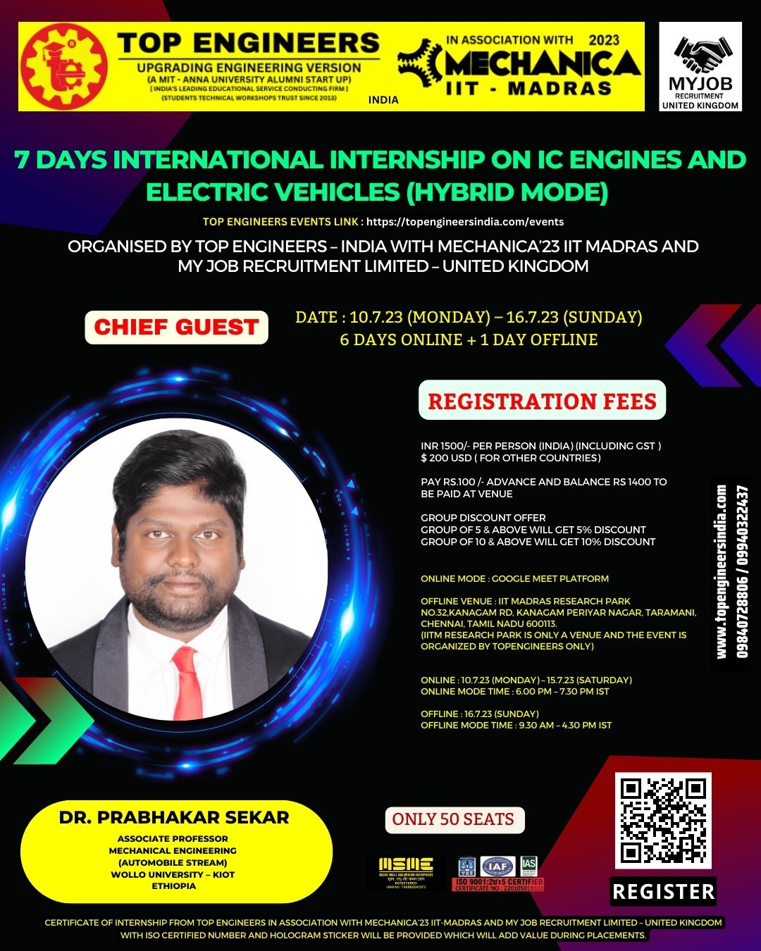 7 Days International Internship on IC Engines and Electric Vehicles (Hybrid Mode) 2023