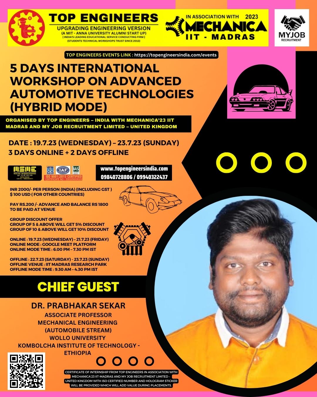 5 Days International Workshop on Advanced Automotive Technologies (Hybrid Mode) 2023