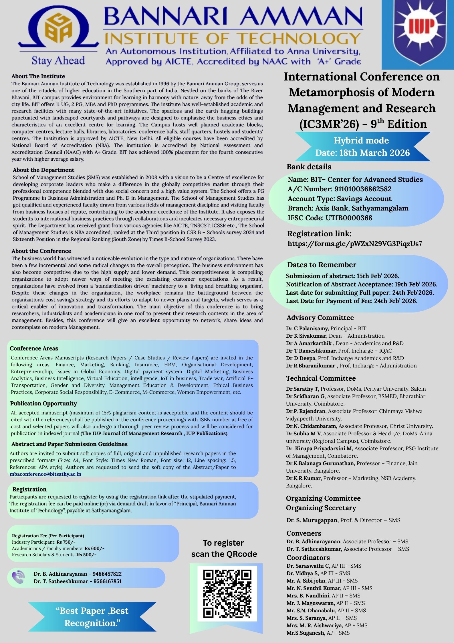 International Conference on Metamorphosis of Modern Management and Research (IC3MR’26 – 9th Edition)