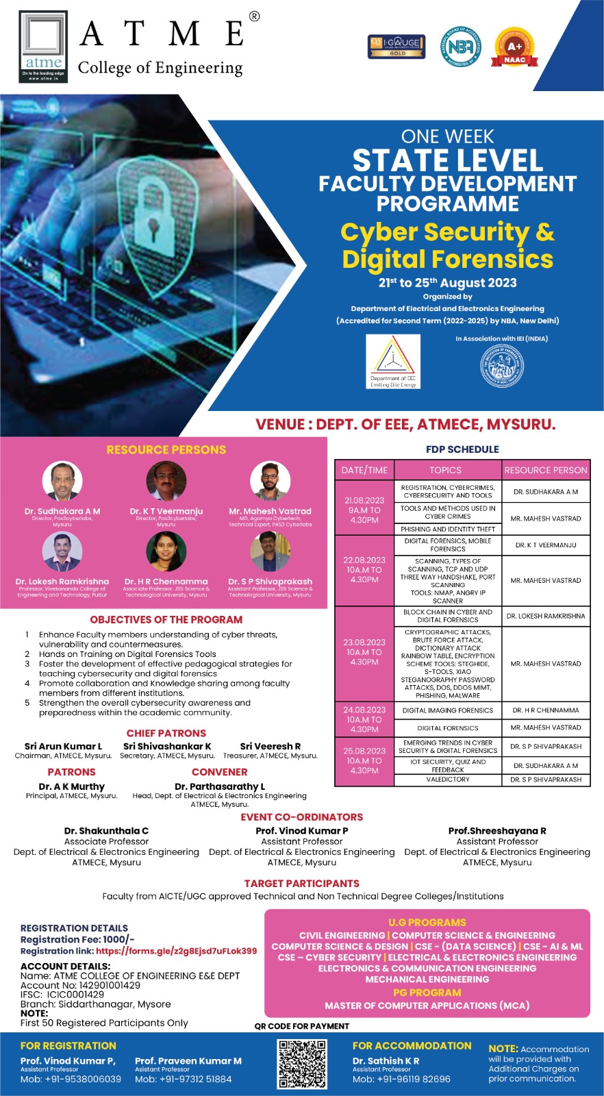 One Week State Level Faculty Development Programme on Cyber Security and Digital Forensics 2023