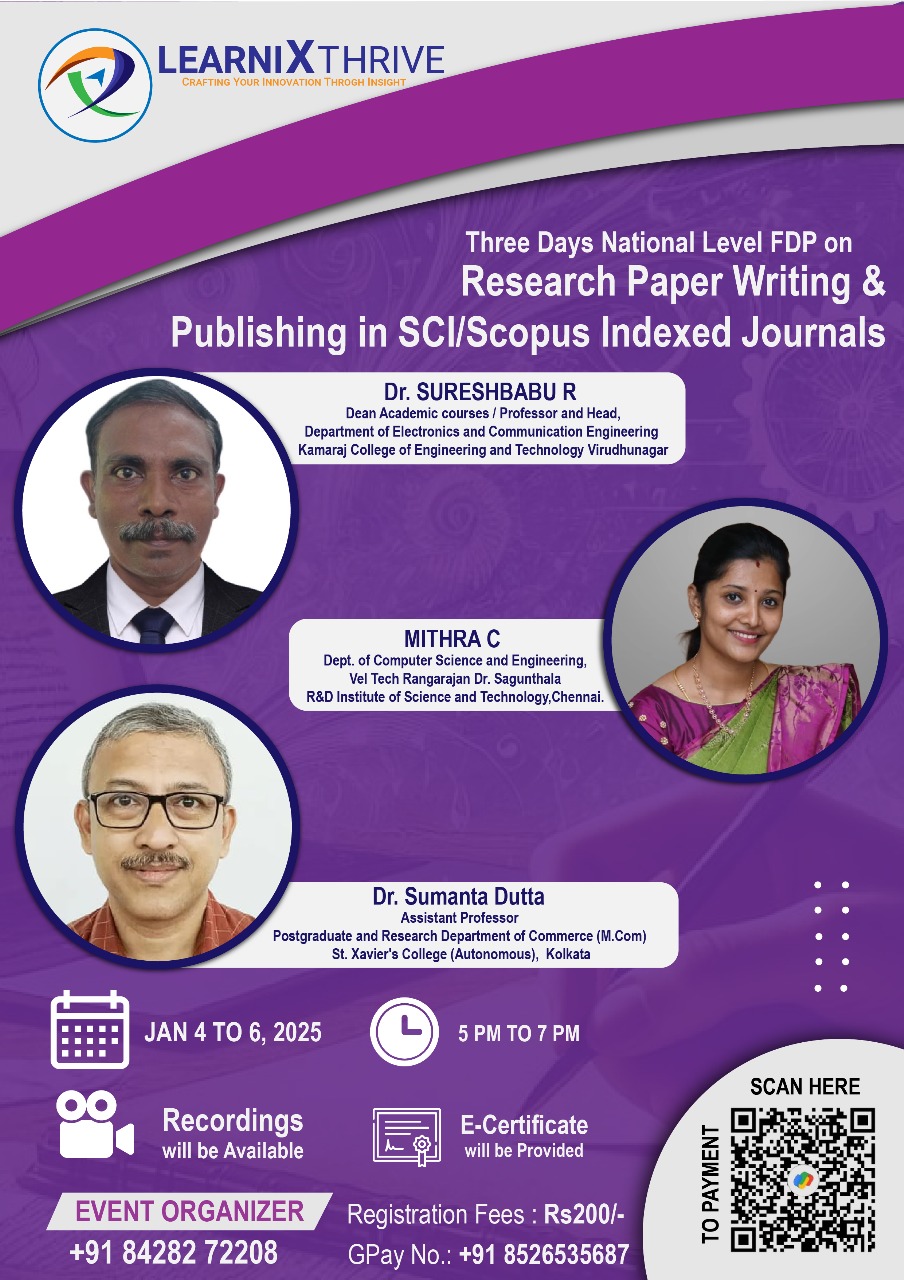 3 Days National Level FDP on Research Paper Writing and Publishing 2025