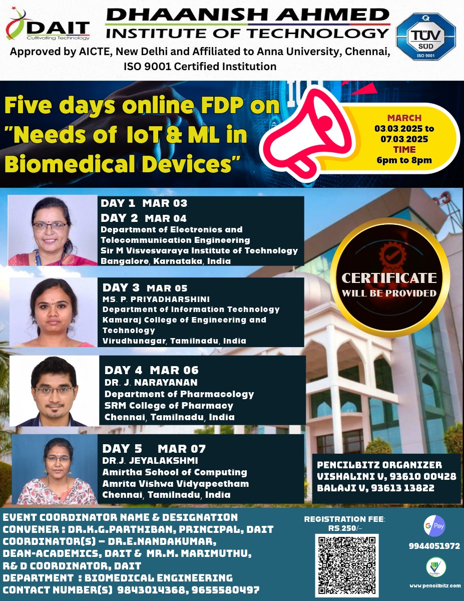 Five Days Online FDP on Need of IOT & ML in Biomedical Devices 2025