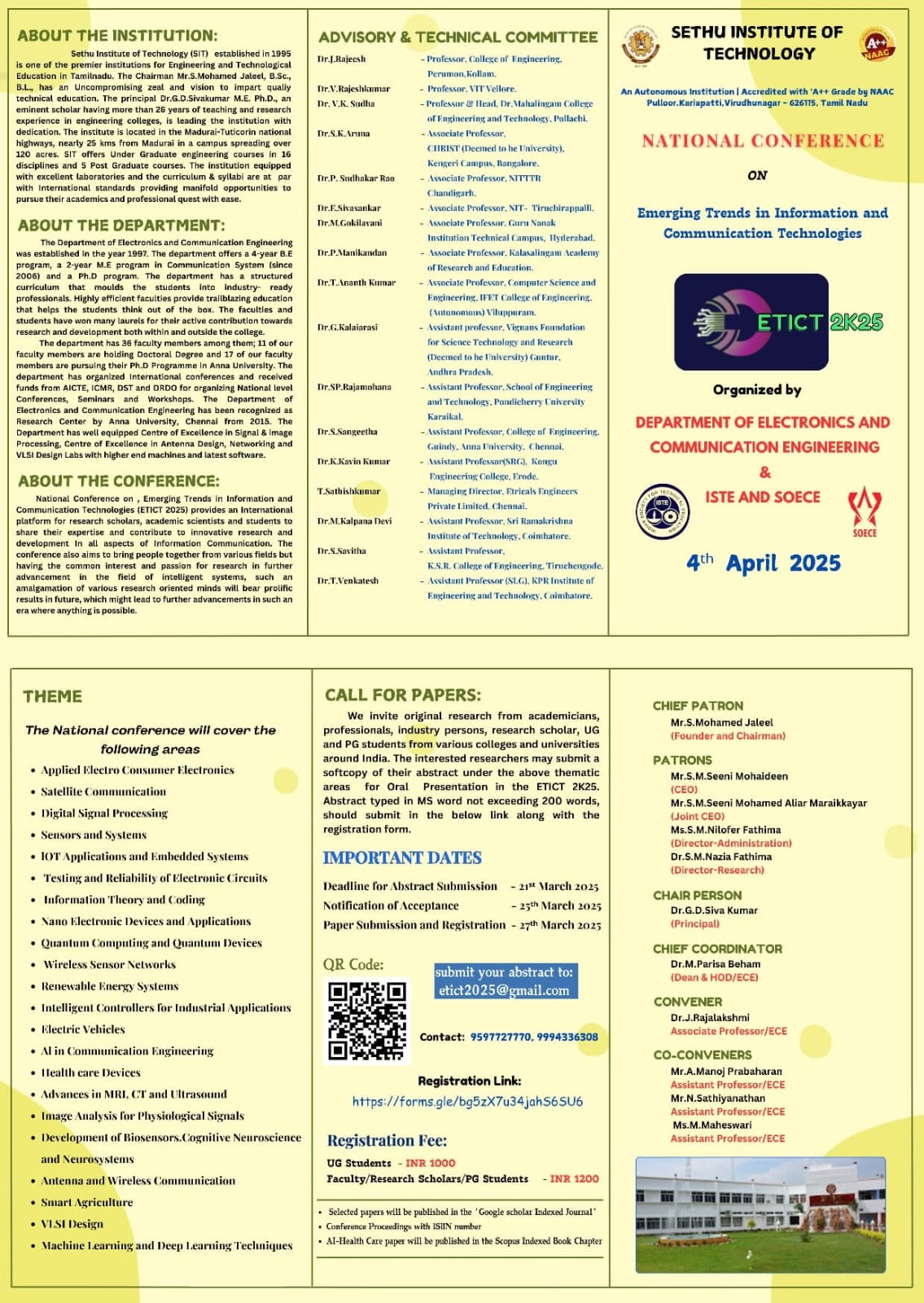 National Conference on Emerging Trends in Information and Communication Technologies ETICT 2K25