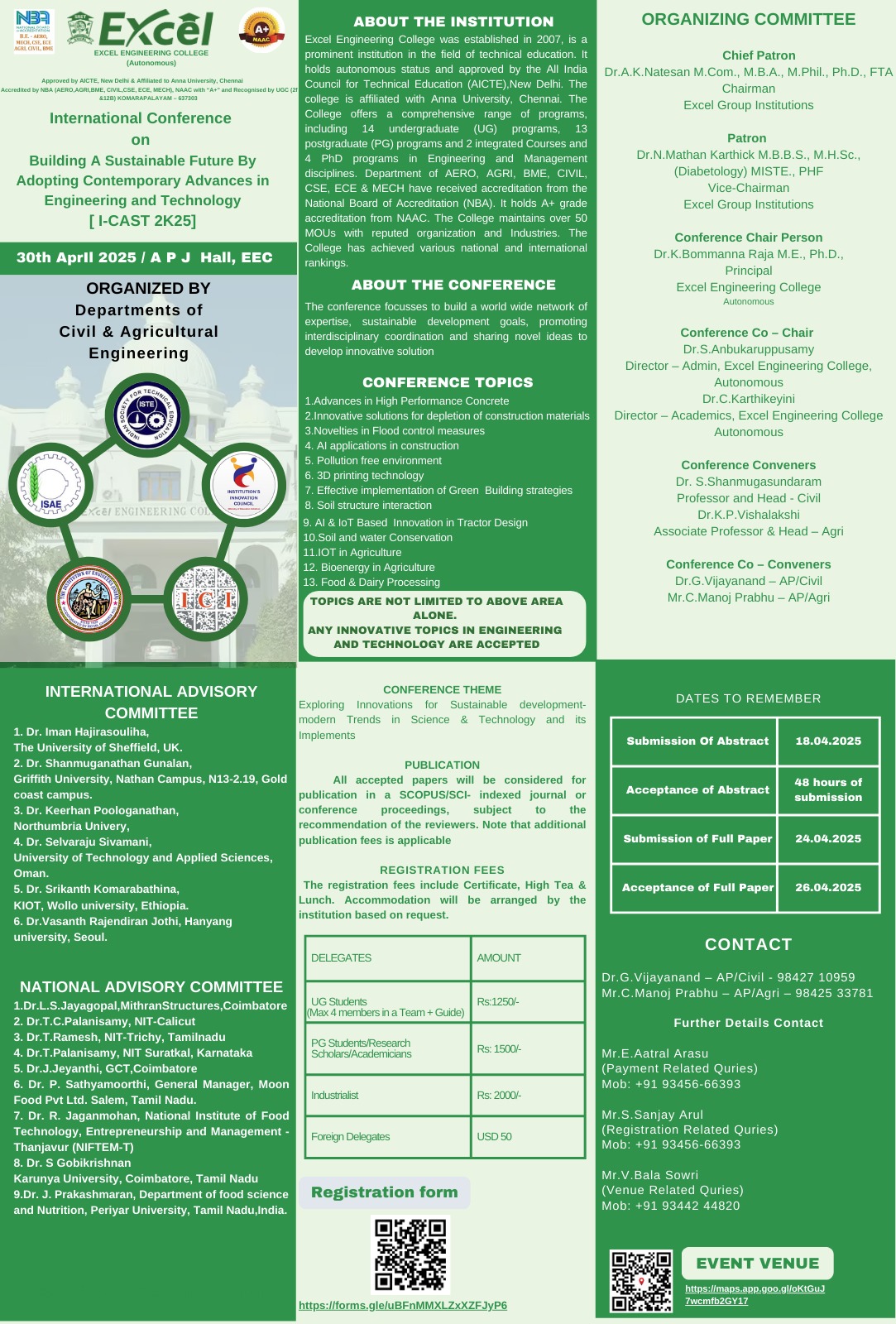 I-CAST 2K25- International Conference on Building A Sustainable Future By Adopting Contemporary Advances in Engineering and Technology 2025