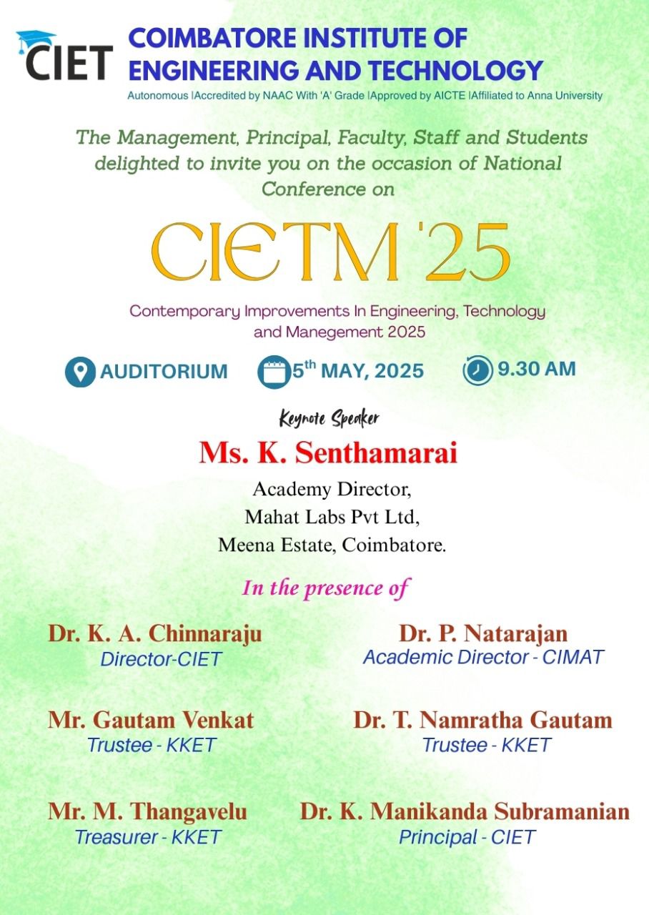 National Conference on Contemporary Improvements in Engineering, Technology and Management NCIETM-2025