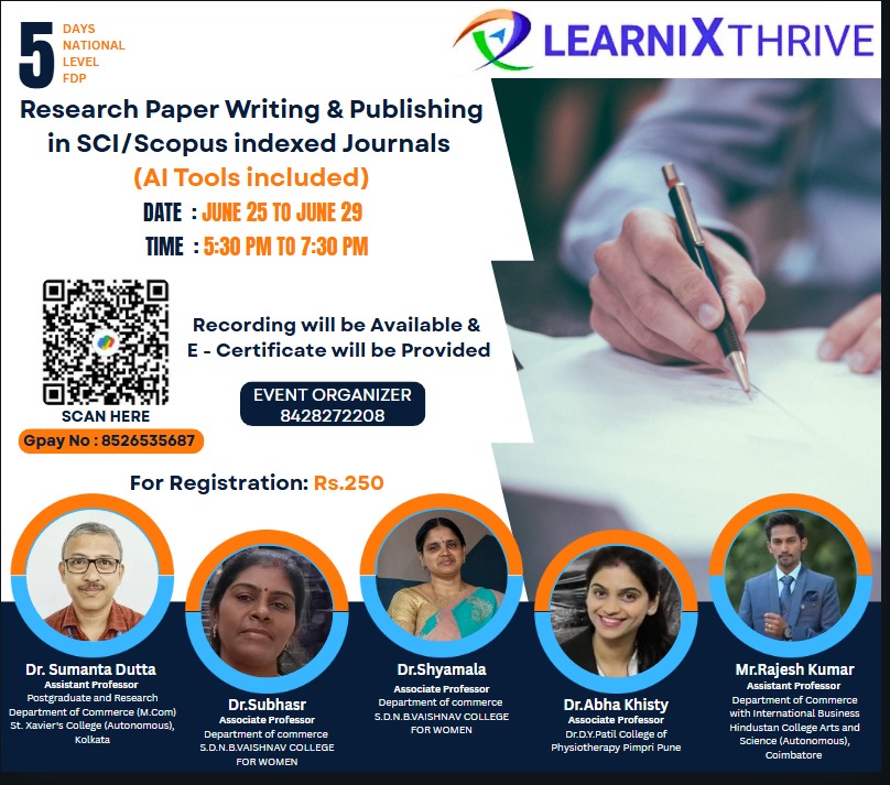 Five Days National Level FDP on Research Paper Writing and Publishing in SCI/Scopus Indexed Journals 2025