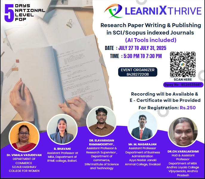 Five Days National Level FDP on Research Paper Writing and Publishing in SCI/Scopus Indexed Journals 2025