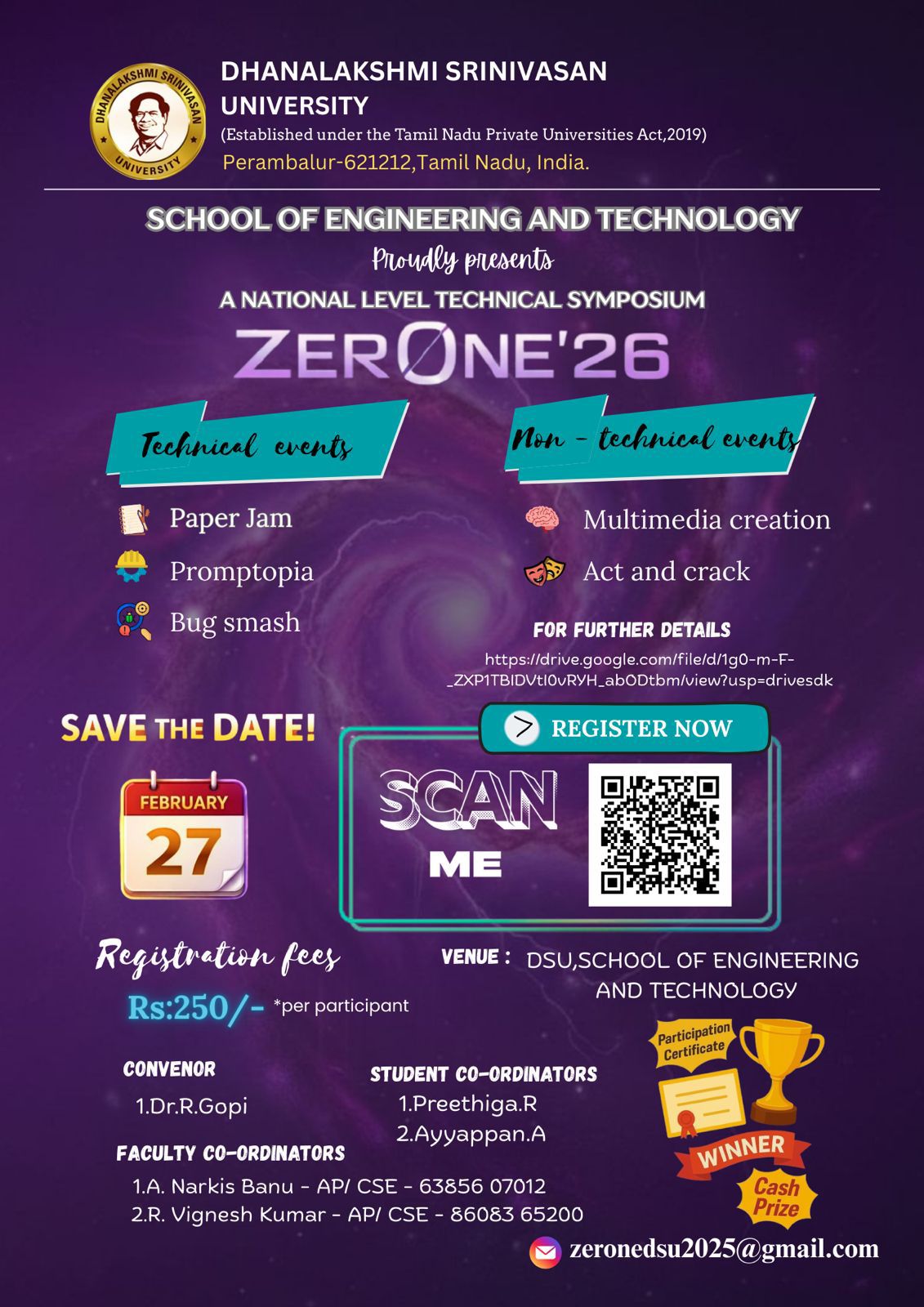 ZerOne'26 National Level Technical Symposium Poster 