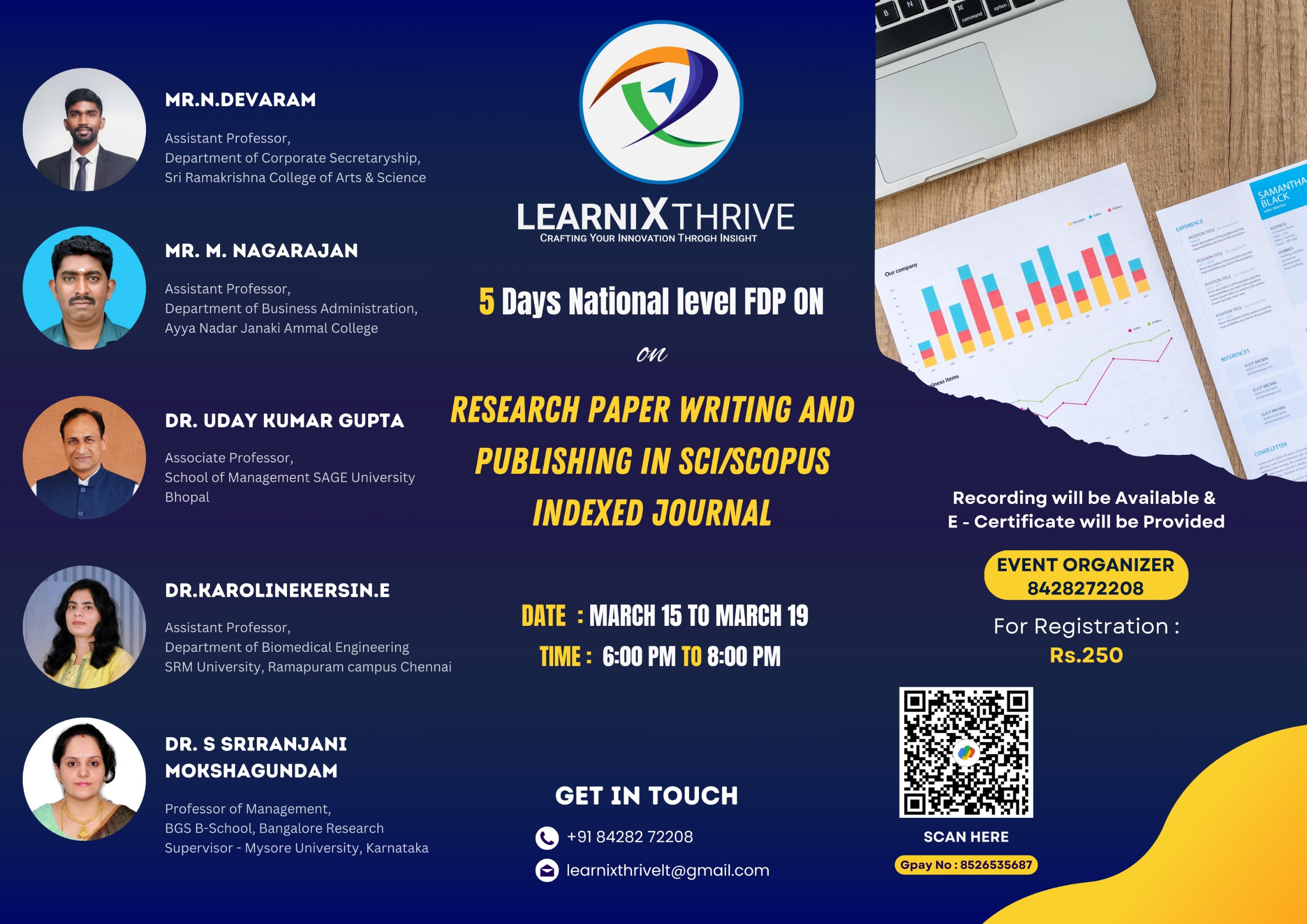 5 days National Level FDP on Research paper writing and Publishing in SCI/Scopus indexed Journals 2026 Faculty Development Program Poster 