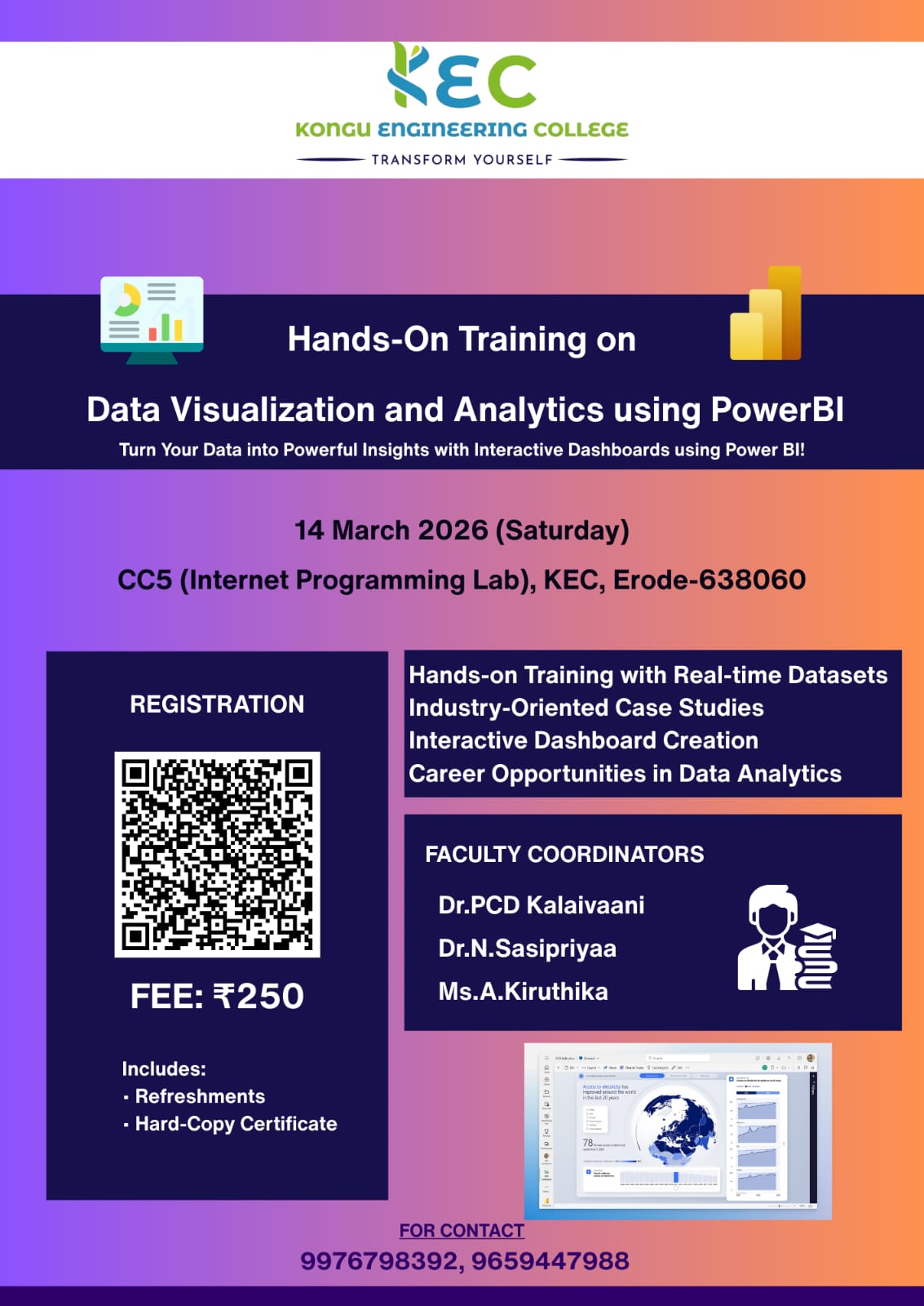 Data Visualization and Analytics using POWER BI 2026 Hands on Workshop Poster 