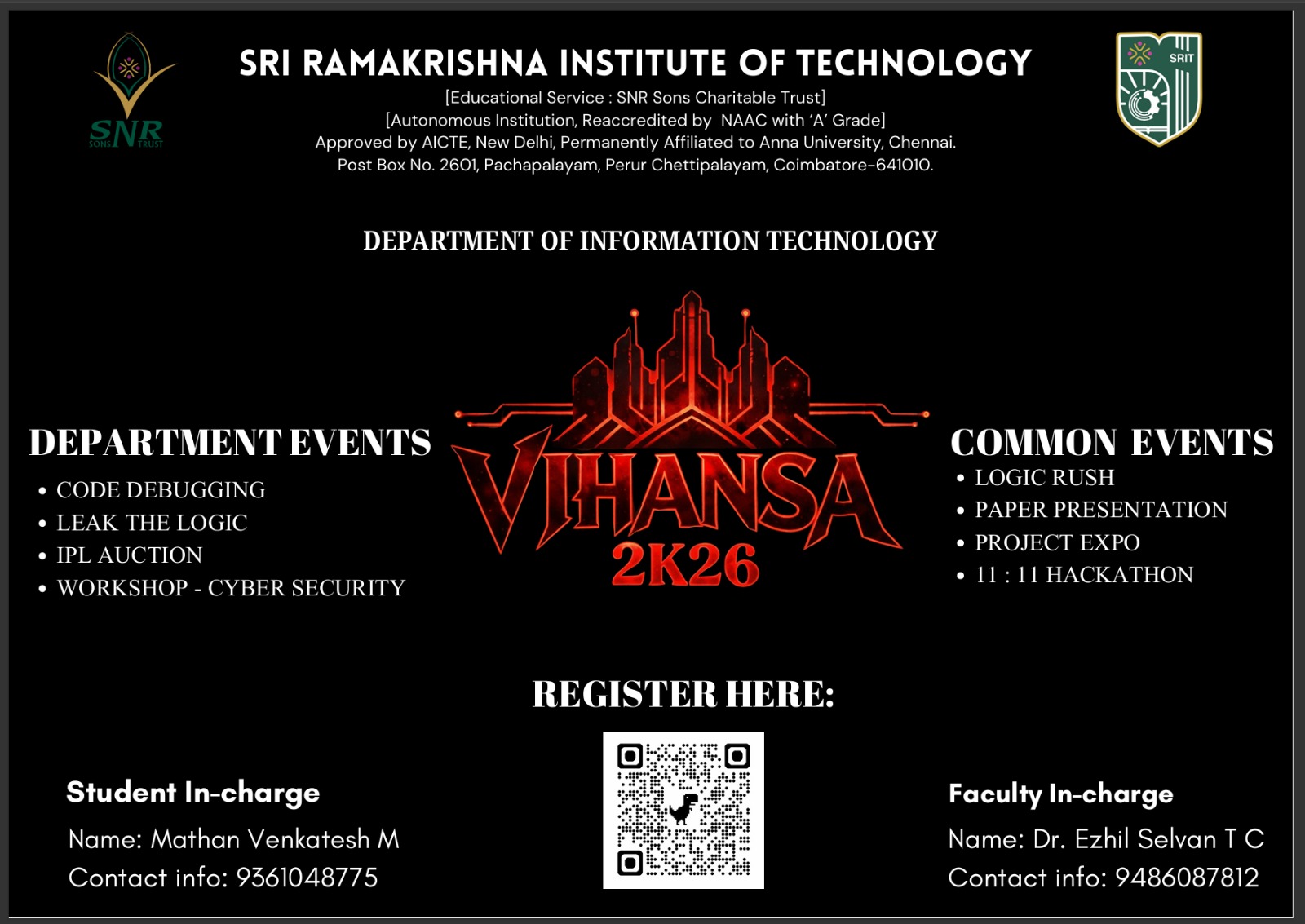 Vihansa 2026 National Level Technical Symposium Poster 