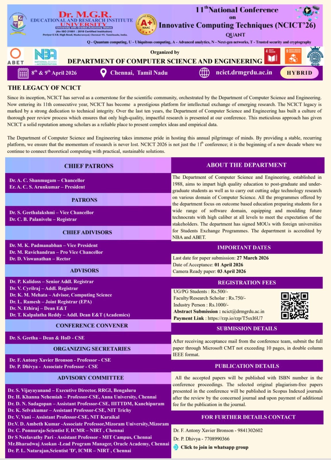 11th National Conference on Innovative computing technic ( NCICT'26 ) Quant National Conference Poster 