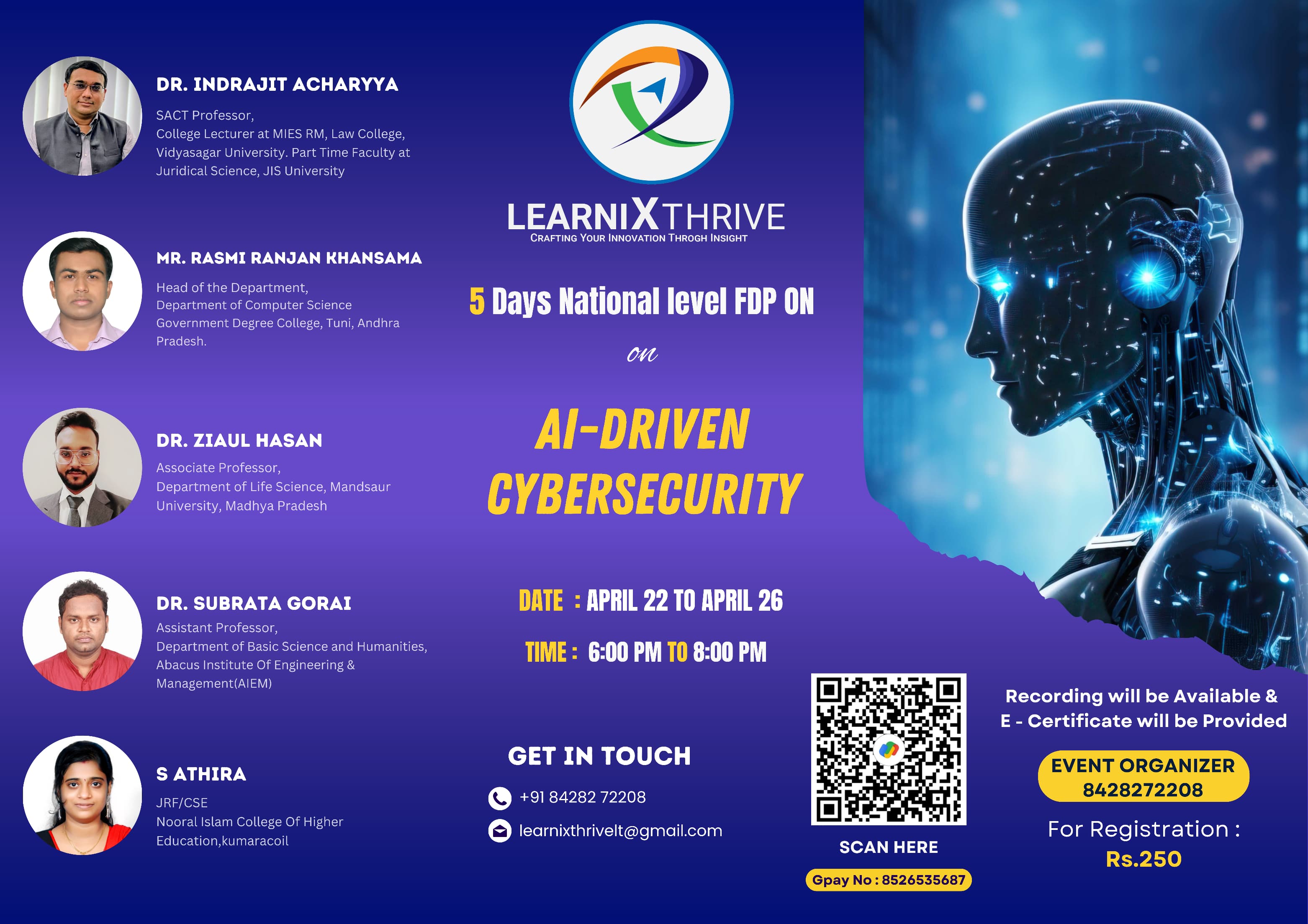 Five Days National Level FDP on AI-Driven Cybersecurity 2026 Faculty Development Program Poster 