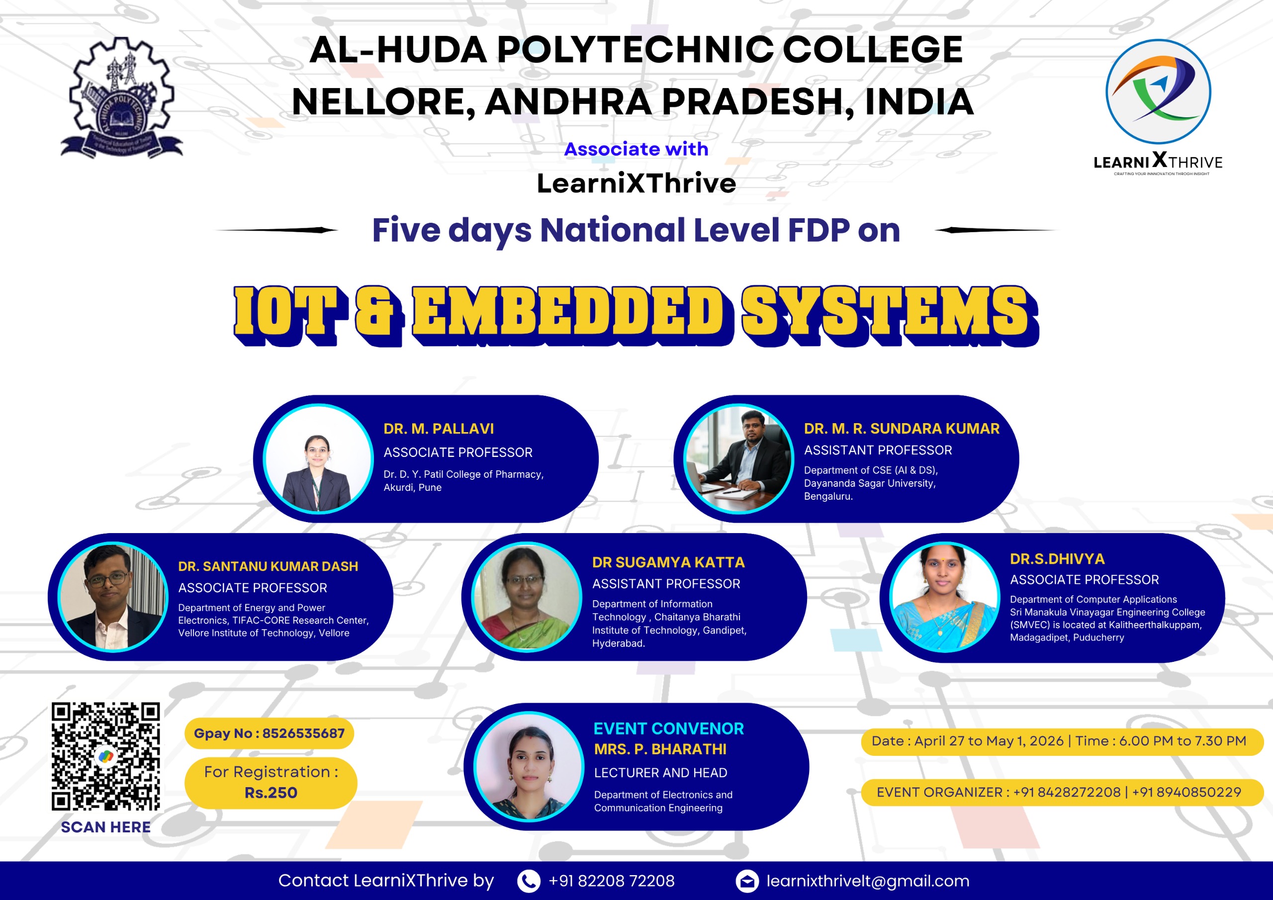 Five Days National Level Online FDP on IoT and Embedded Systems with Practical Explanations 2026 Faculty Development Program Poster 