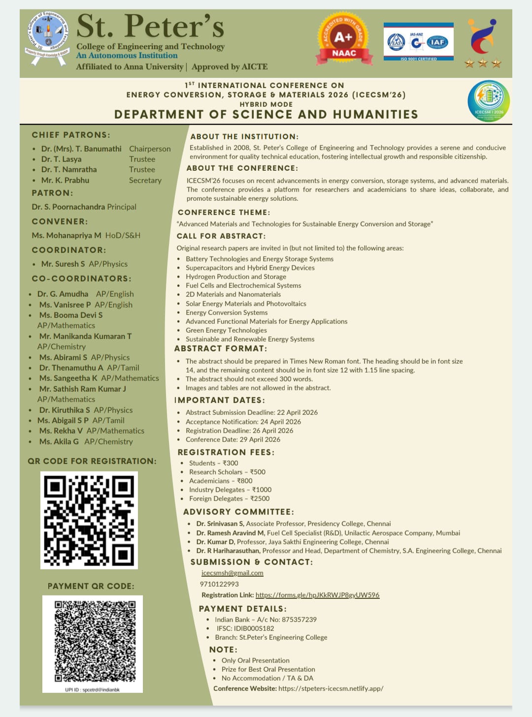 International Conference on Energy Conversion, Storage and Materials 2026 International Conference Poster 
