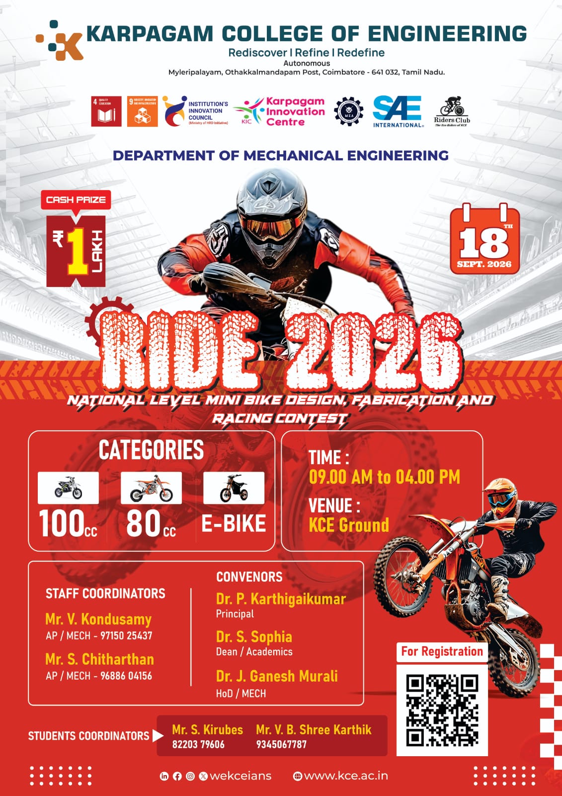 RIDE 2026 National Level Mini Bike Design, Fabrication and Racing Contest Poster 