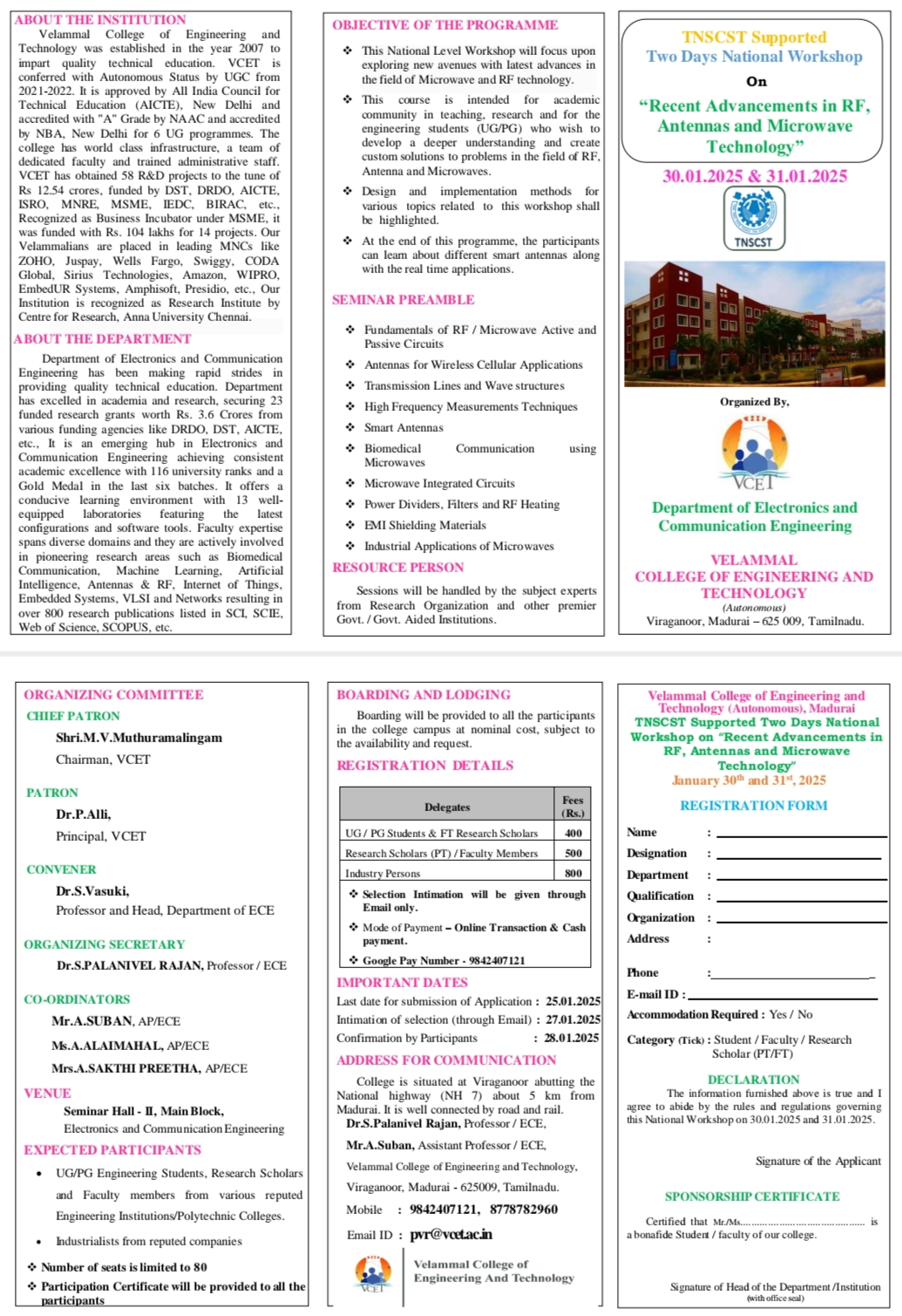 Two Days National Workshop On “Recent Advancements in RF, Antennas and Microwave Technology 2025