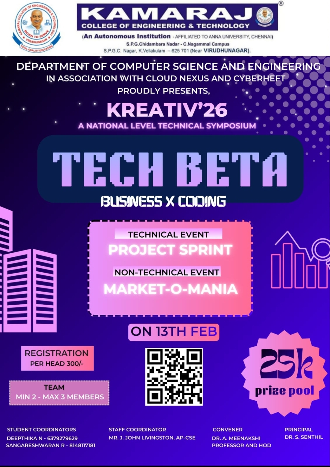 Kreativ'26 -Tech Beta CSE Technical Symposium Poster 