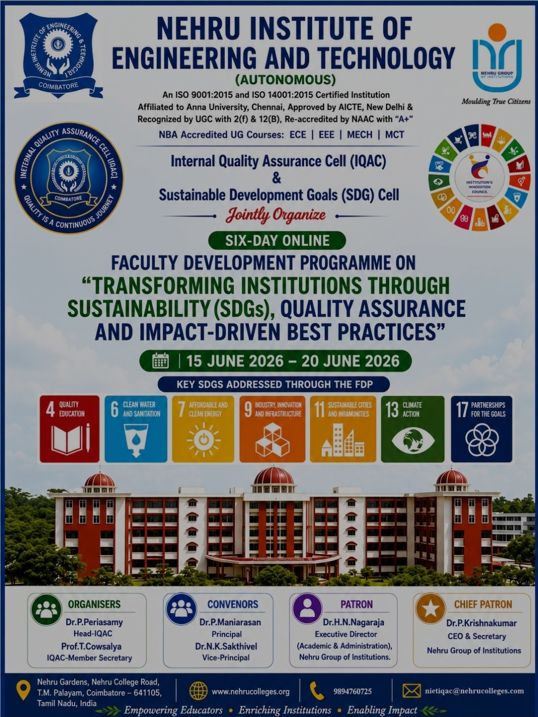 Faculty Development Program on Transforming Institution Through Sustainability (SDGs), Quality Assurance and Impact Driven Best Practices 2026 Faculty Development Program Poster 
