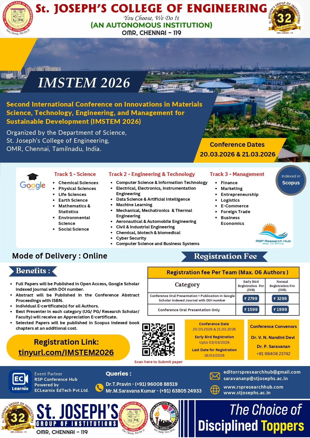 Second International Conference on Innovations in Materials Science, Technology, Engineering, and Management for Sustainable Development IMSTEM 2026
