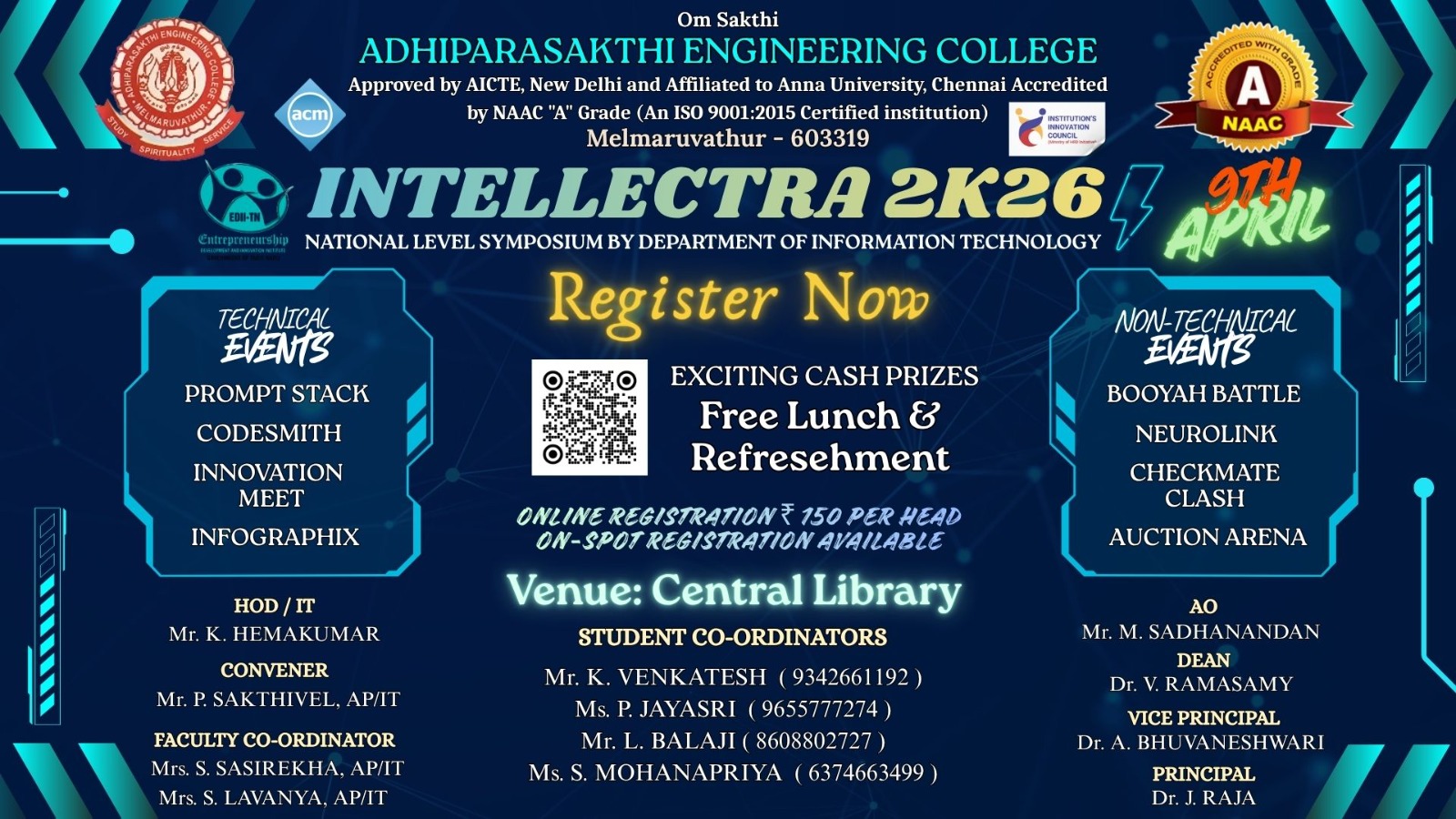 INTELLECTRA 2K26 National Level Technical Symposium Poster 