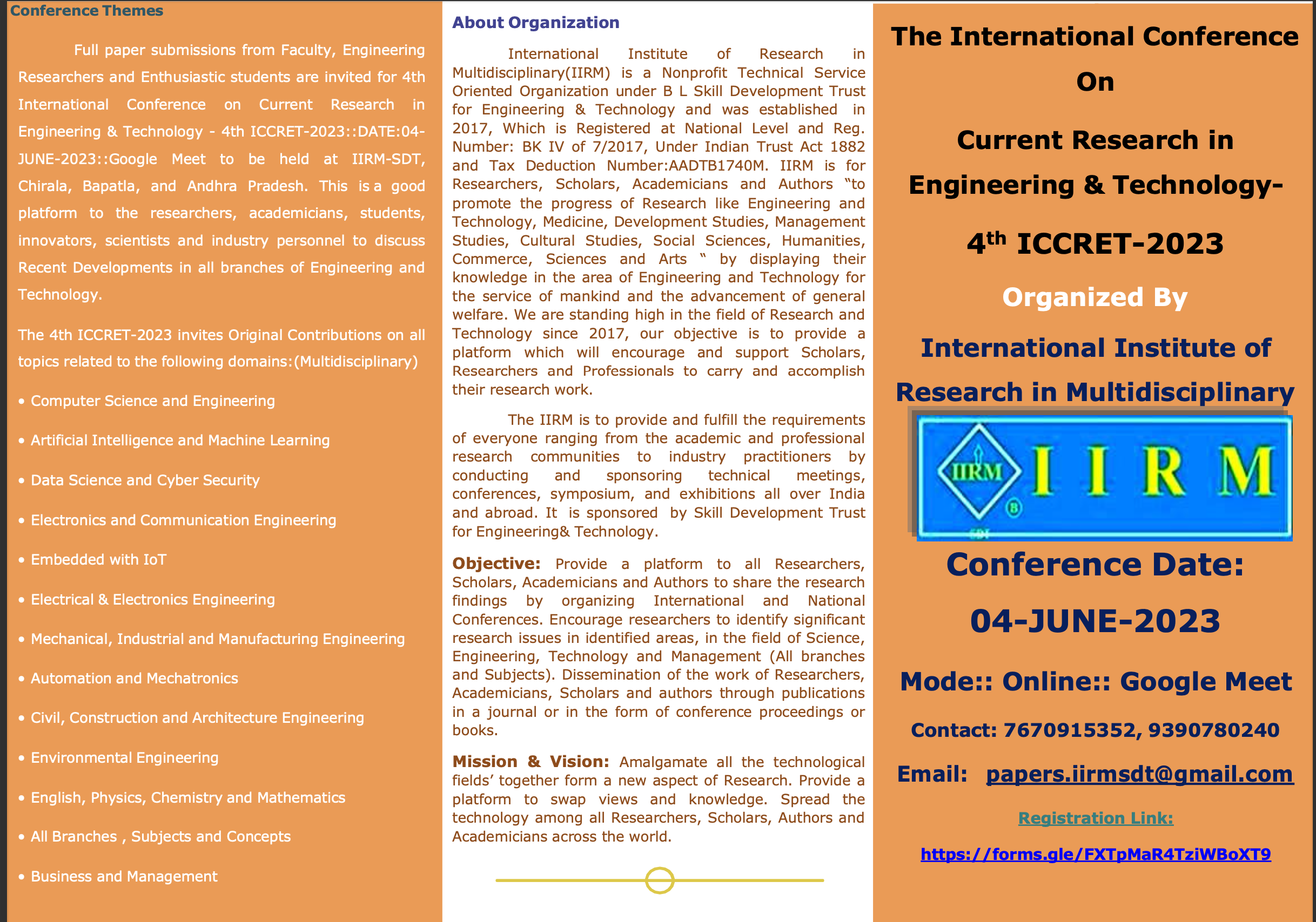 4th International Conference on Current Research in Engineering and Technology 4th ICCRET 2023