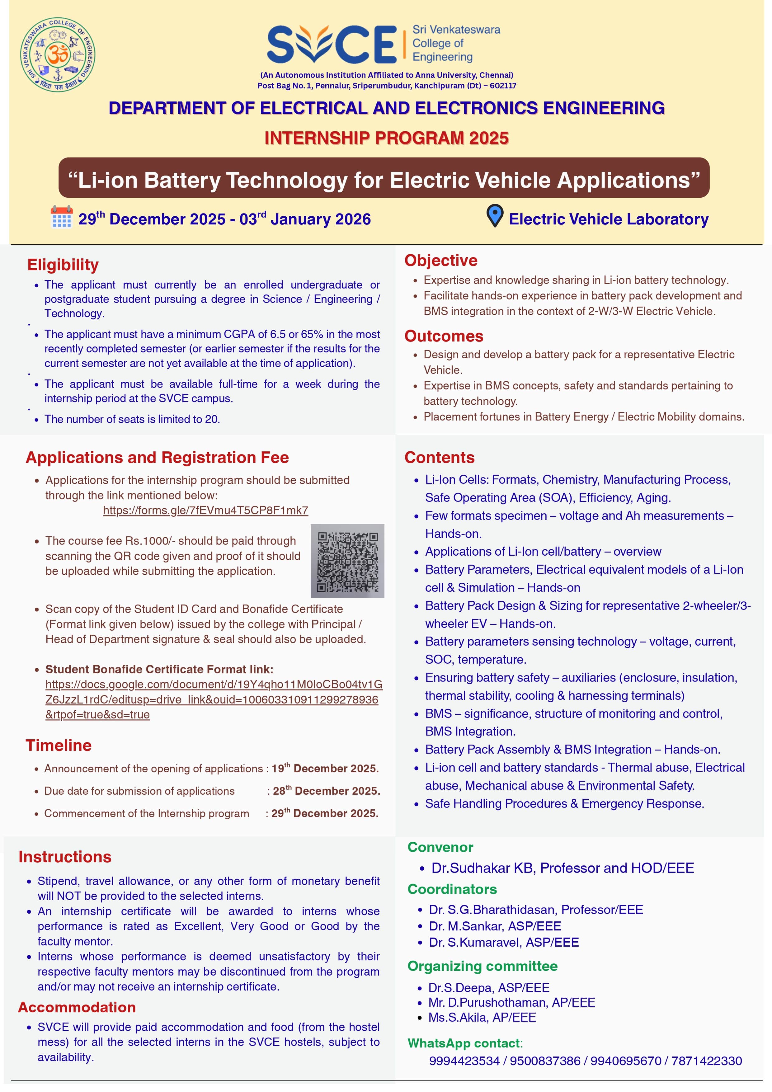 INTERNSHIP PROGRAM 2025 “Li-ion Battery Technology for Electric Vehicle Applications”