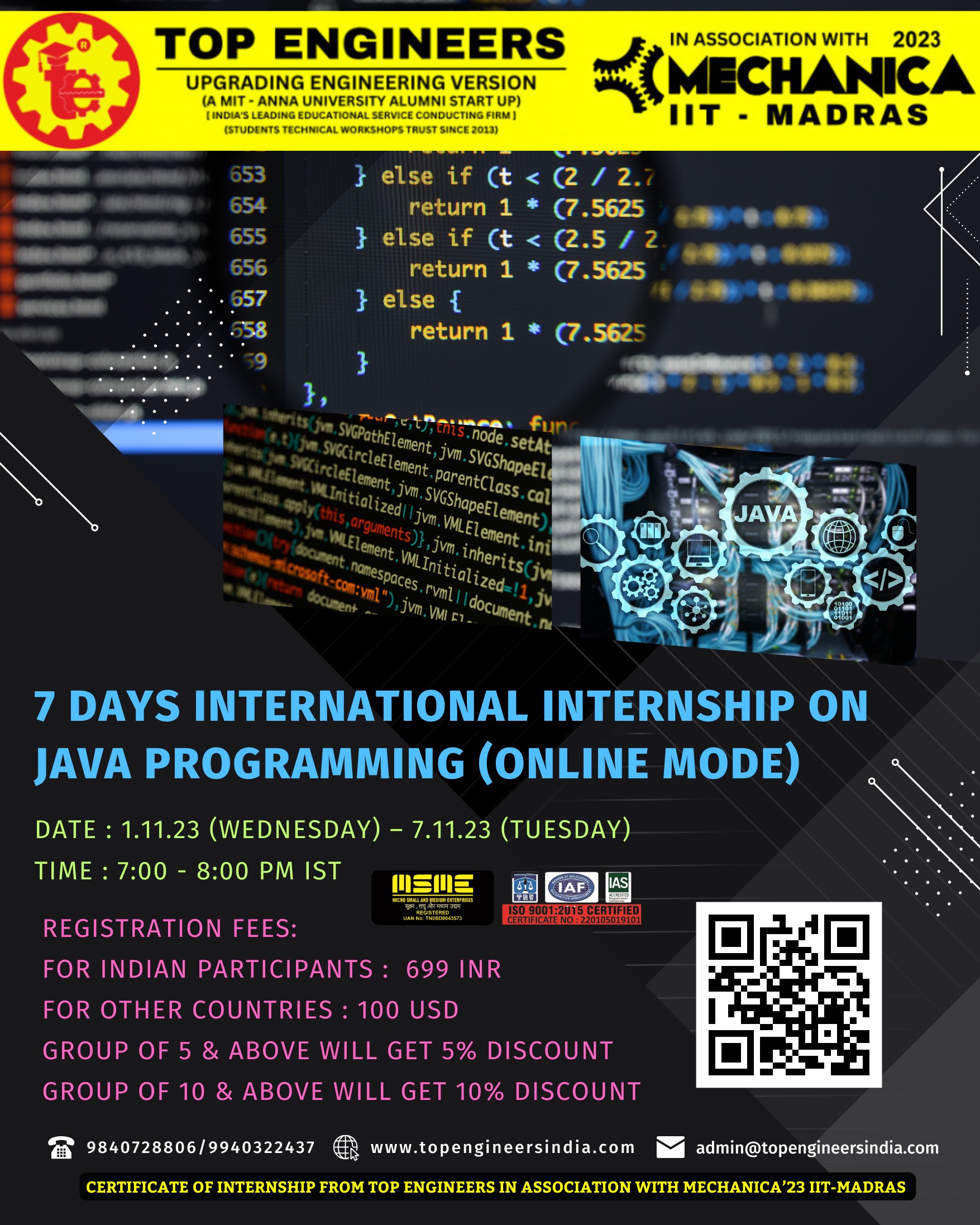 7 Days International Internship on Java Programming 2023, Top Engineers ...