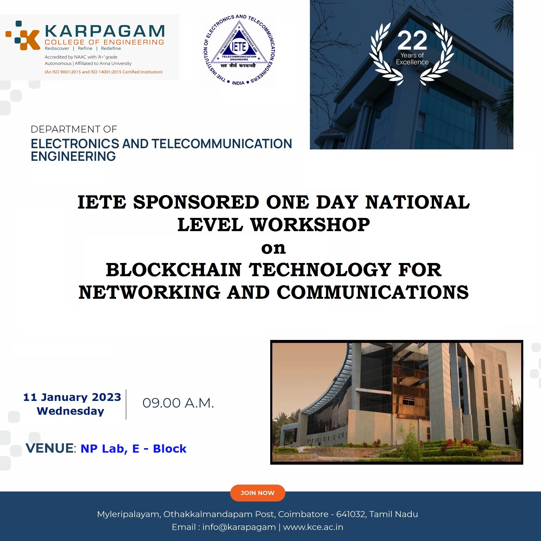 One day Workshop on Blockchain Technology for Networking and Communications 2023