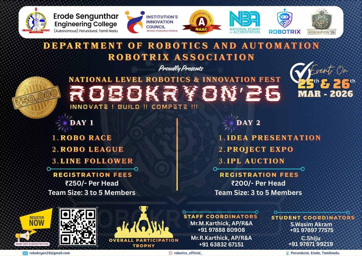 RoboKryon'26 National Level Robotics and Innovation Fest Poster 
