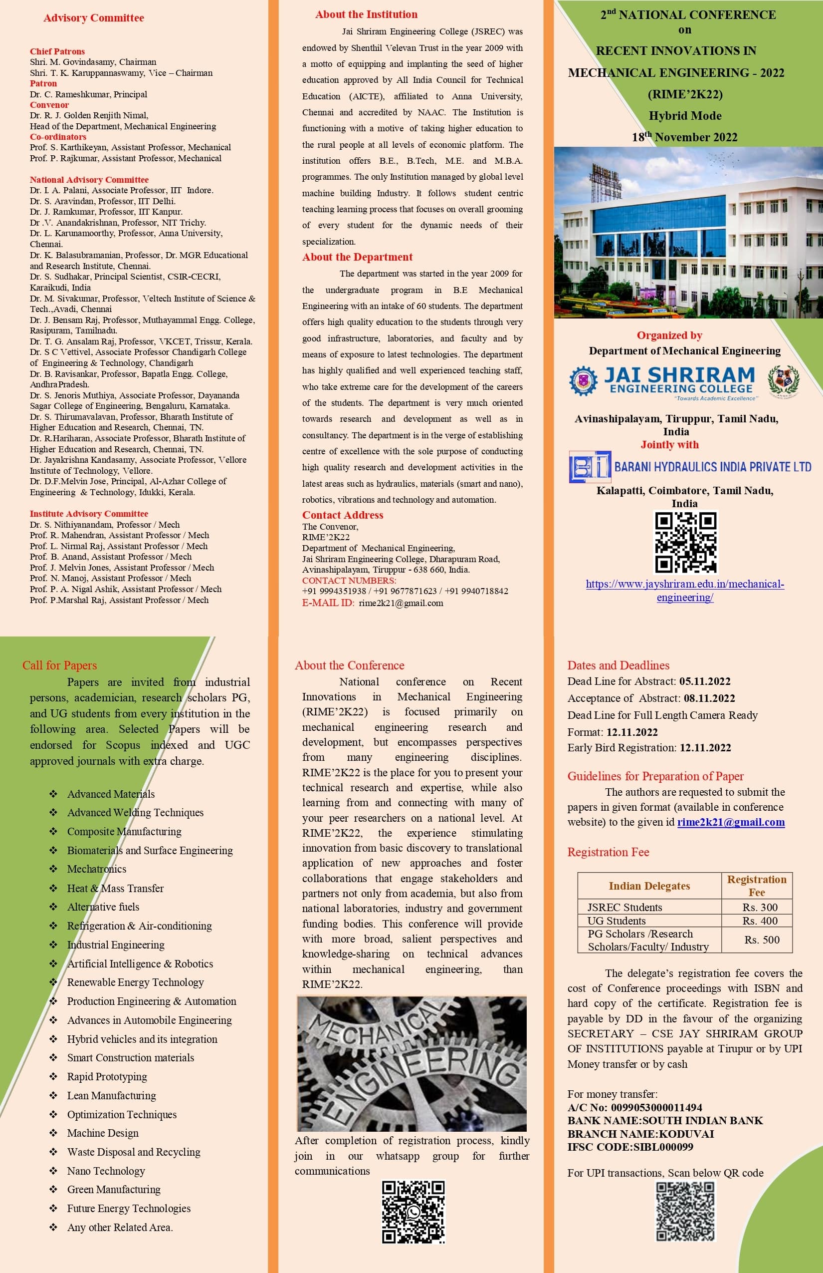 2nd National Conference on Recent innovations in Mechanical Engineering (RIME’2K22)