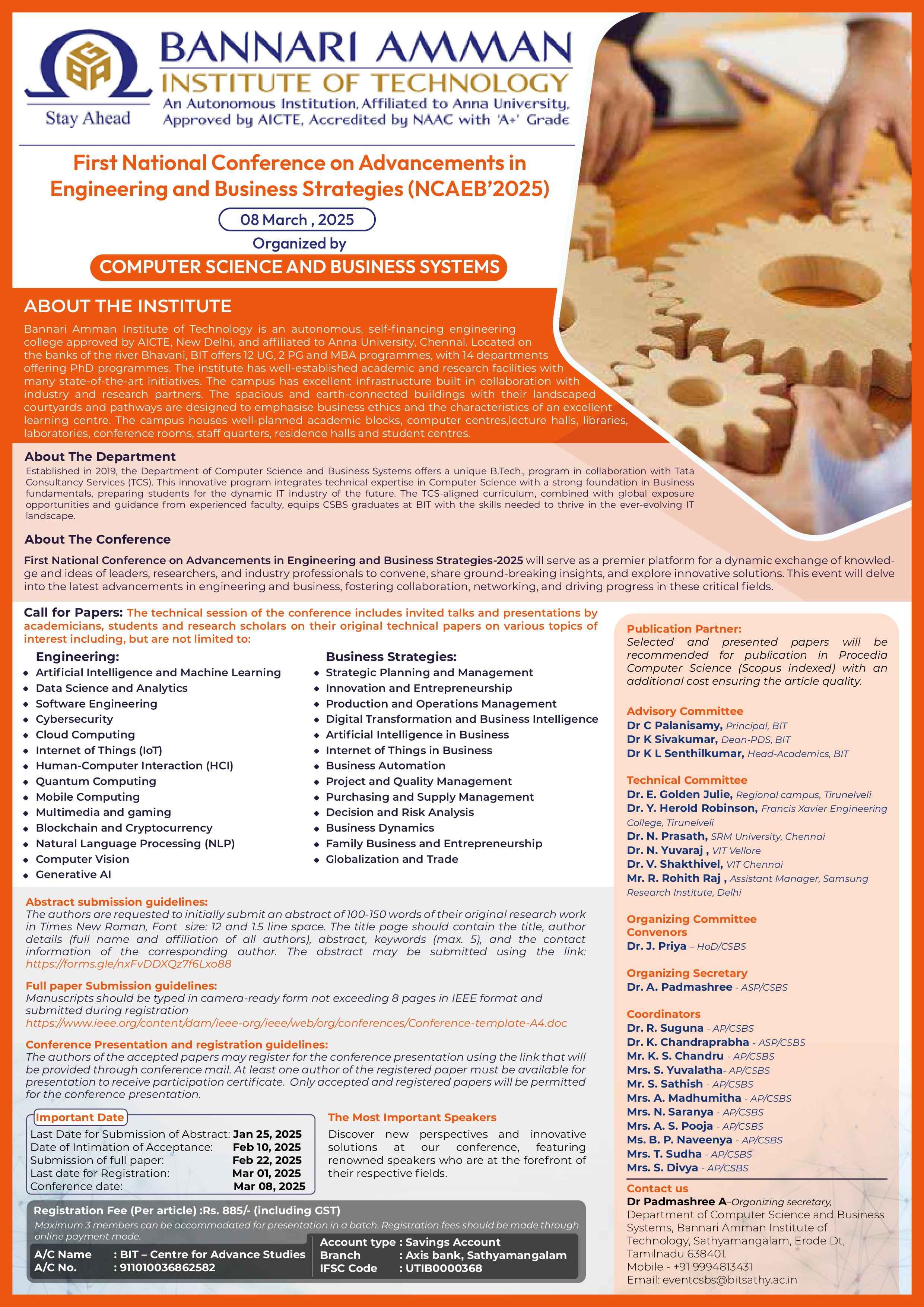 First National Conference on Advancements in Engineering and Business Strategies NCAEB’2025