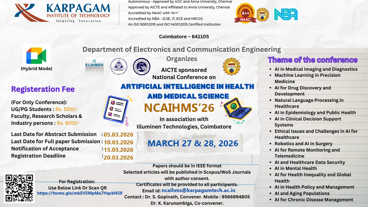 National Conference on artificial intelligence in Health and Medical Science NCAIHMS'26