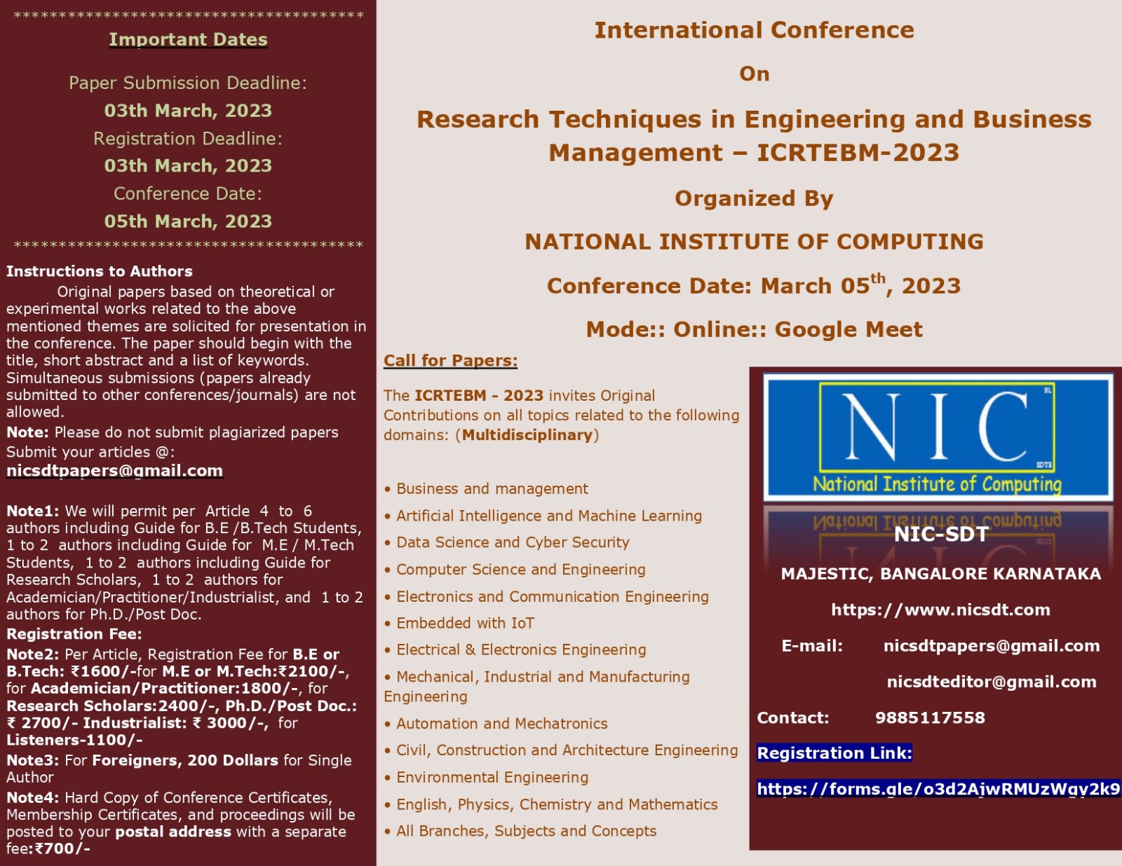 Virtual International Conference On Research Techniques in Engineering and Business Management ICRTEBM 2023