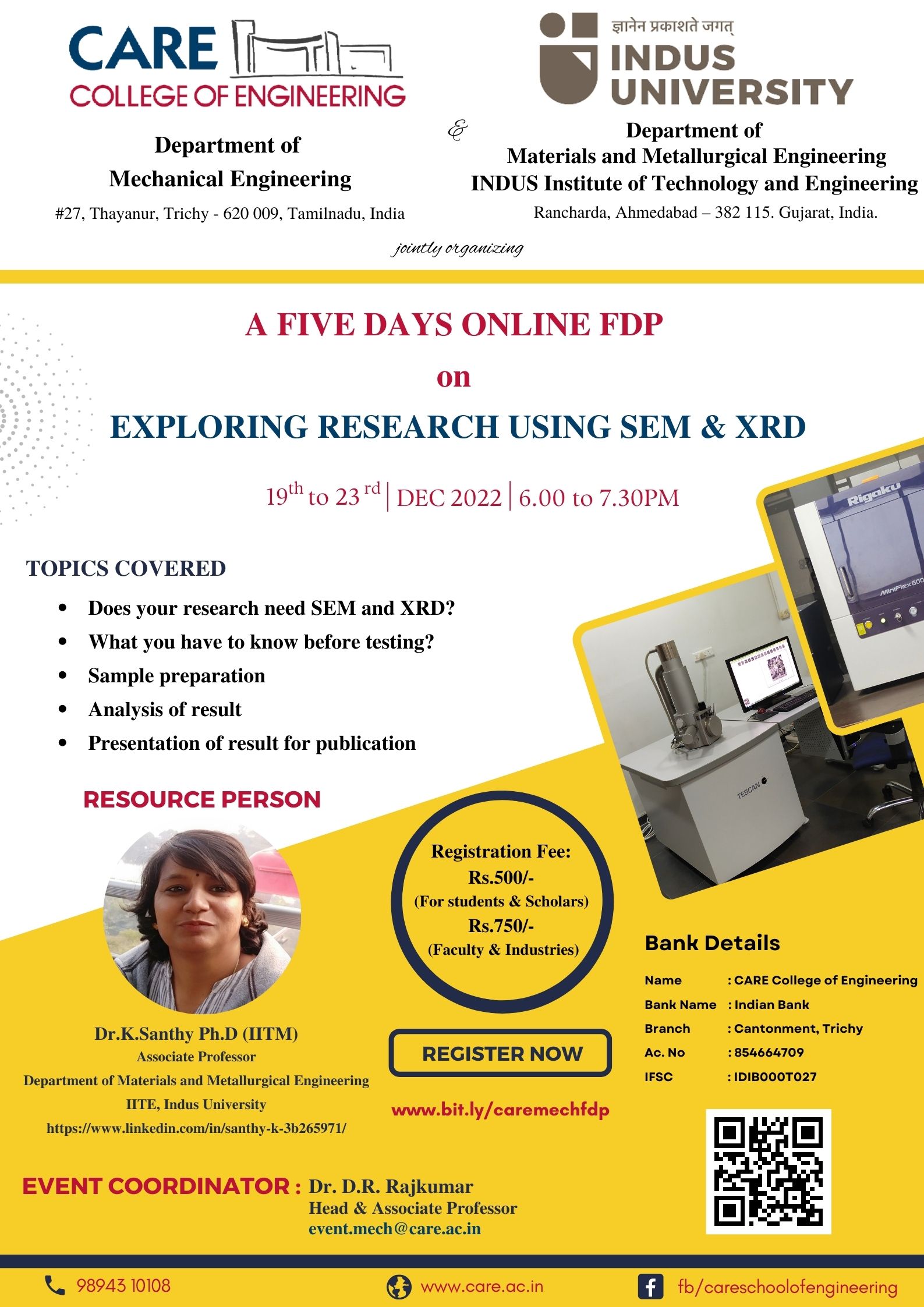 A Five days Online FDP on Exploring Research using SEM & XRD 2022, CARE ...