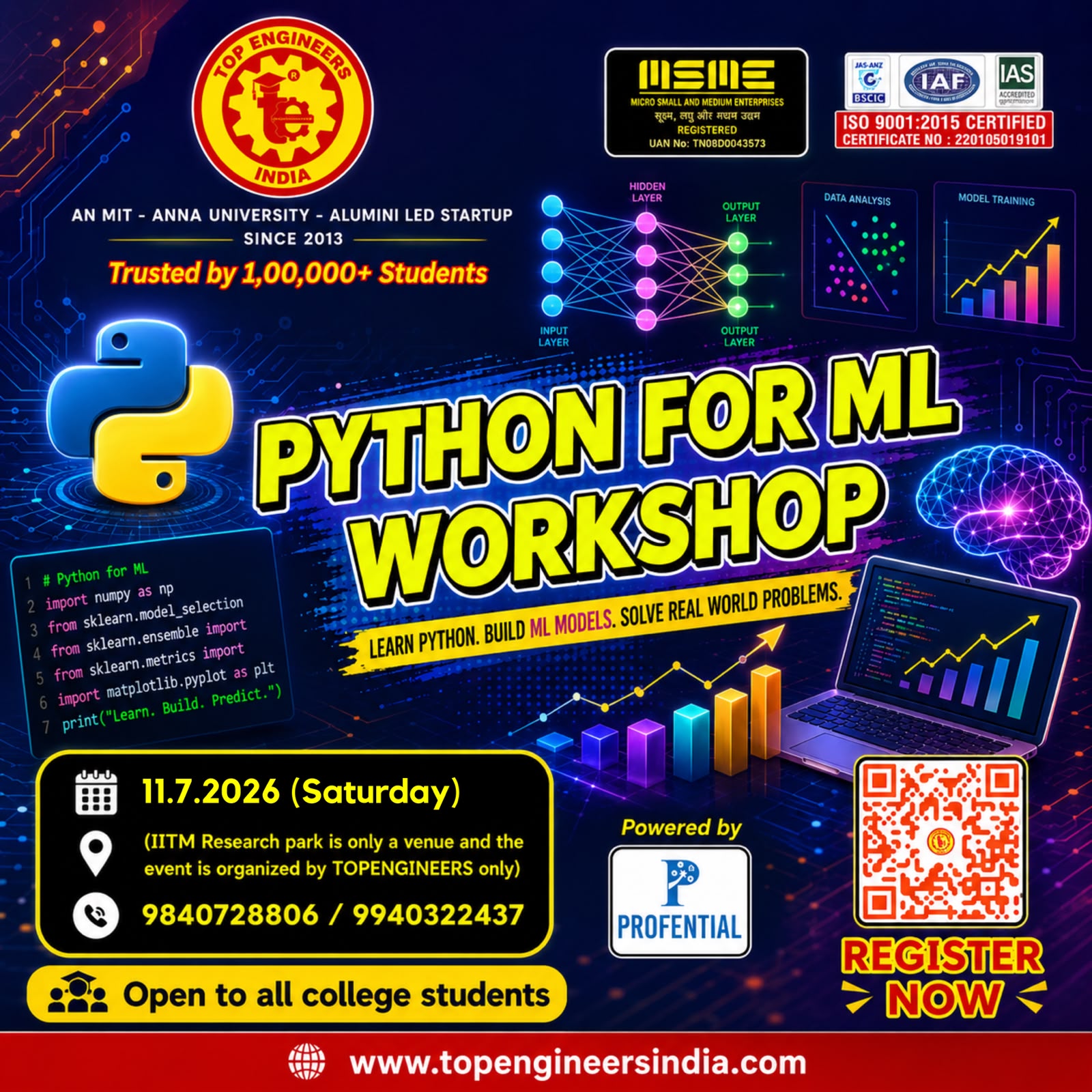 Python for Machine Learning Workshop 2026, Top Engineers, Workshop, Chennai