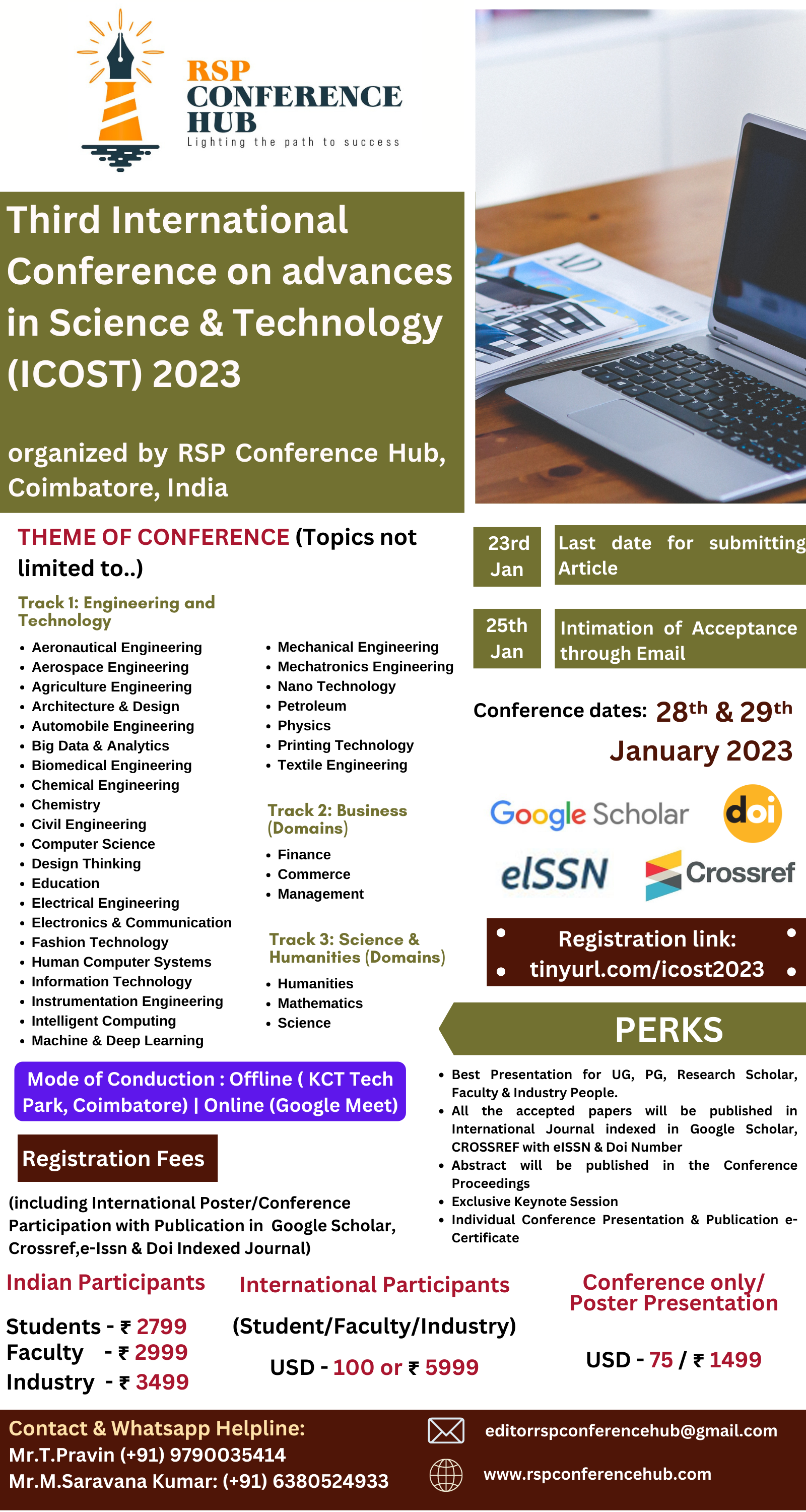 Third International Conference on advances in Science and Technology ICOST 2023