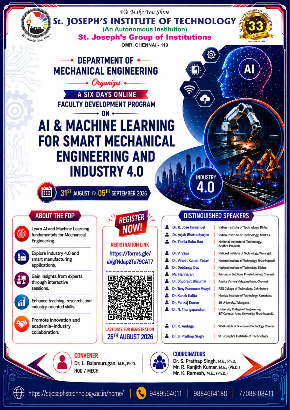 Six Days Online Faculty Development Program on AI and Machine Learning for Smart Mechanical Engineering and Industry 4.0 2026
