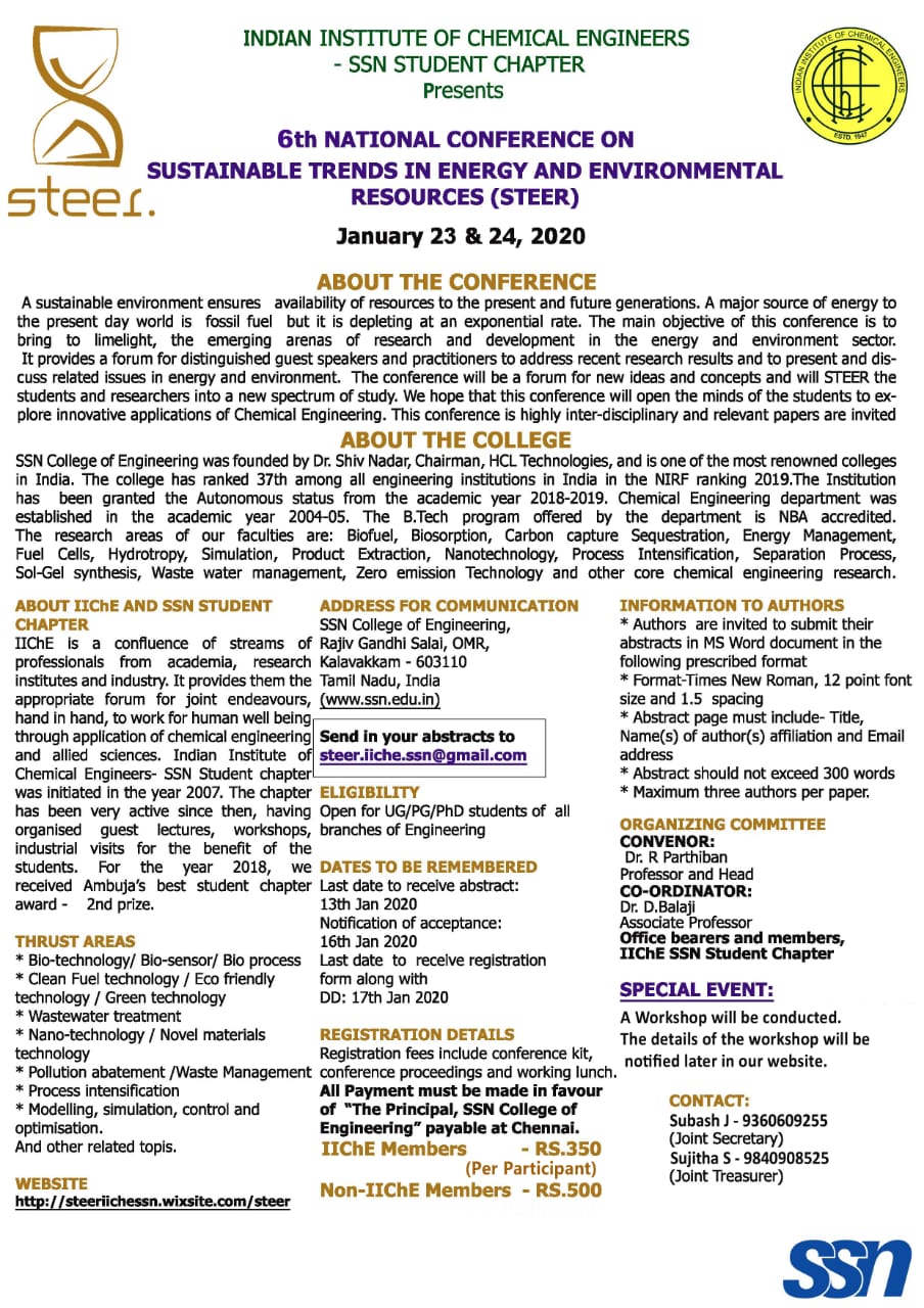 6th National Level Conference on Sustainable Trends in Energy and Environmental Resources (STEER) 2020