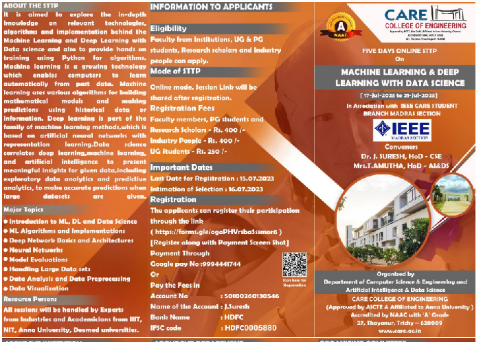 5 days Online Short Term Training Program on Machine Learning and Deep Learning with Data Science 2023