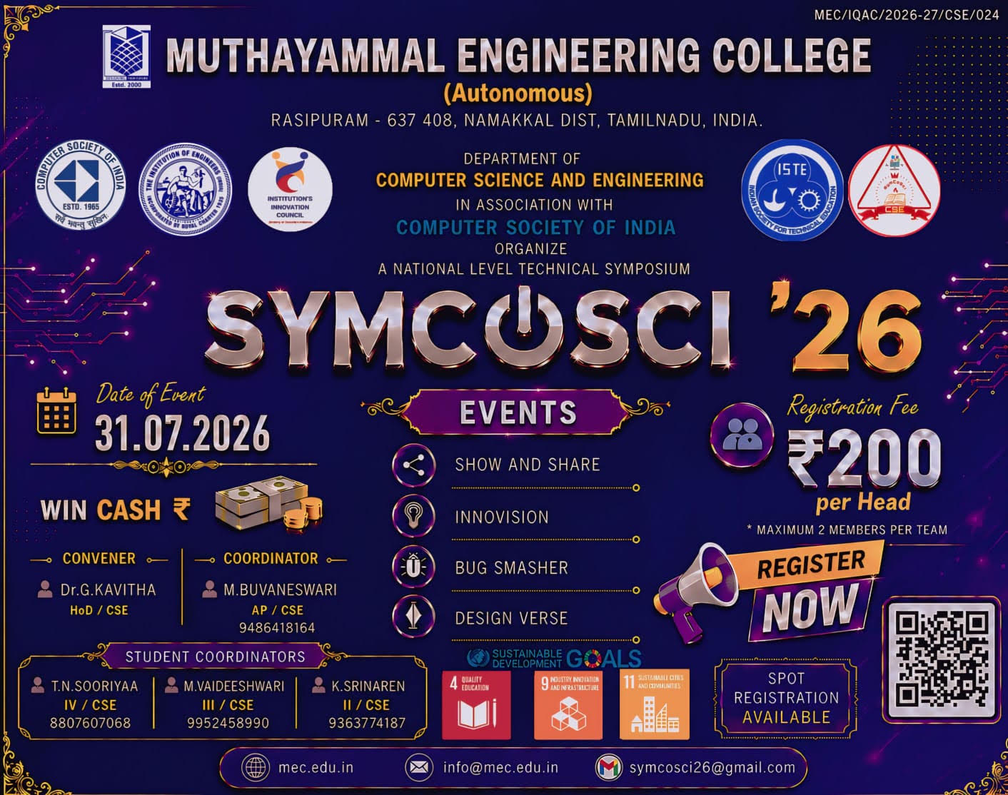 SYMCOSCI'26 National Level Technical Symposium Poster 