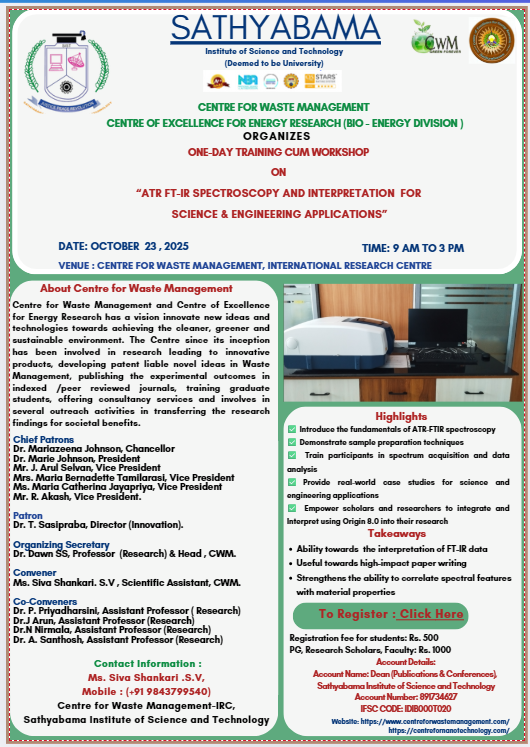 One-day Training Cum Workshop on atr Ft-ir Spectroscopyand interpretation for Science & Engineering applications 2025