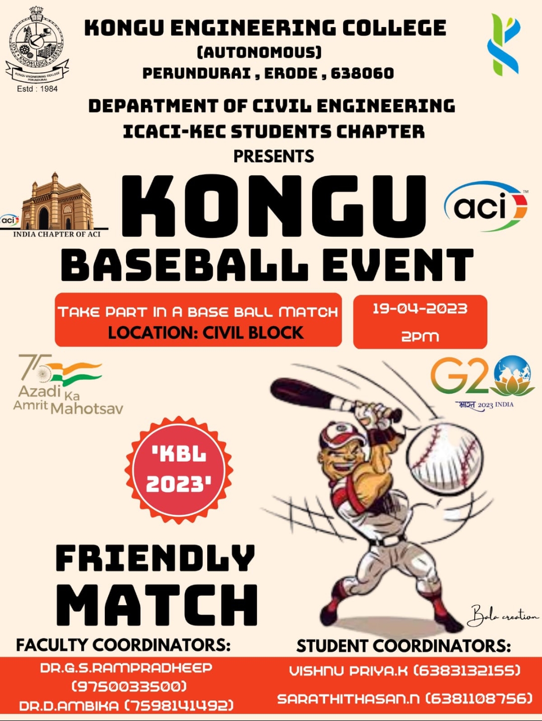 Kongu Base ball Event 2023