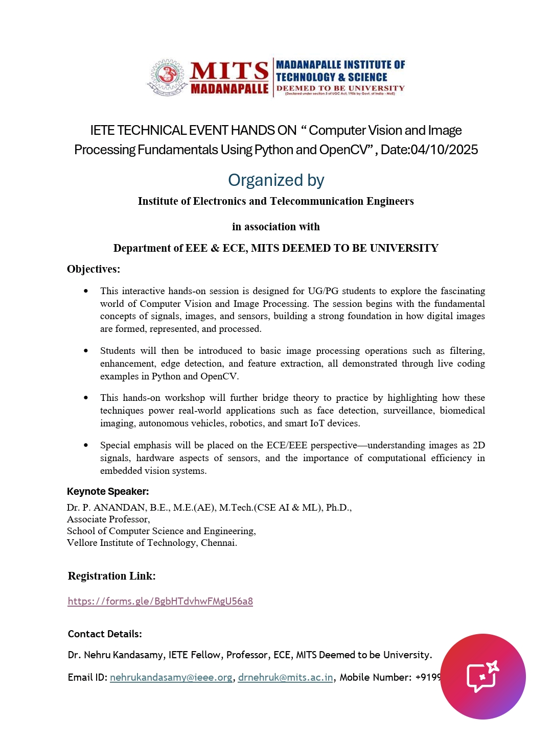 IETE Technical Event Hands on - Computer Vision and Image Processing Fundamentals Using Python and OpenCV 2025