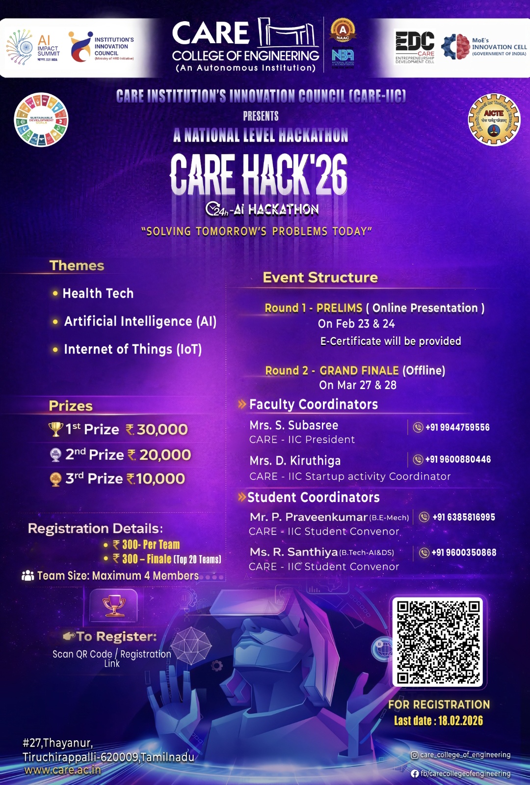 CARE HACK'26 Hackathon Poster 