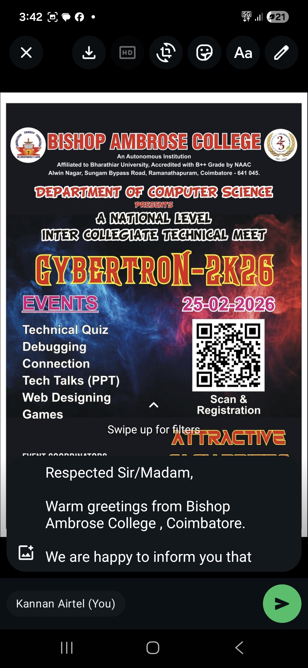 Cybertron 2K26 National Level Technical Meet Poster 