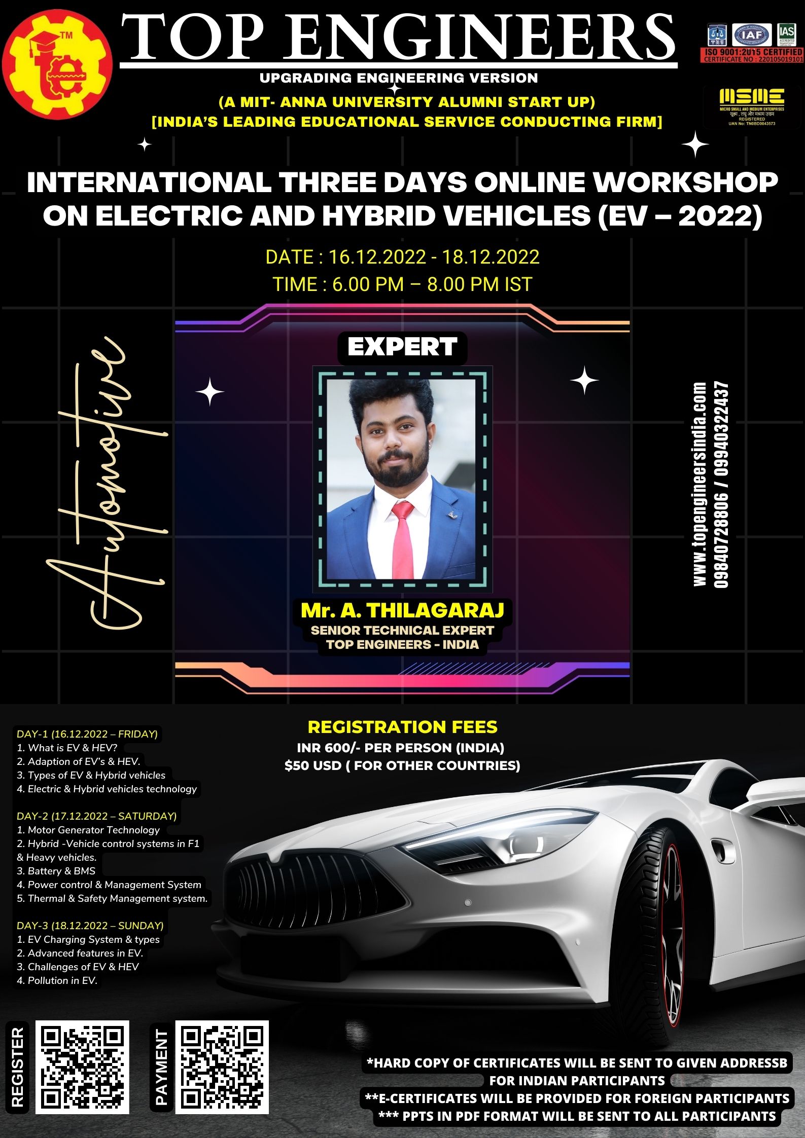 International Three Days Online Workshop on Electric and Hybrid Vehicles (EV - 2022)