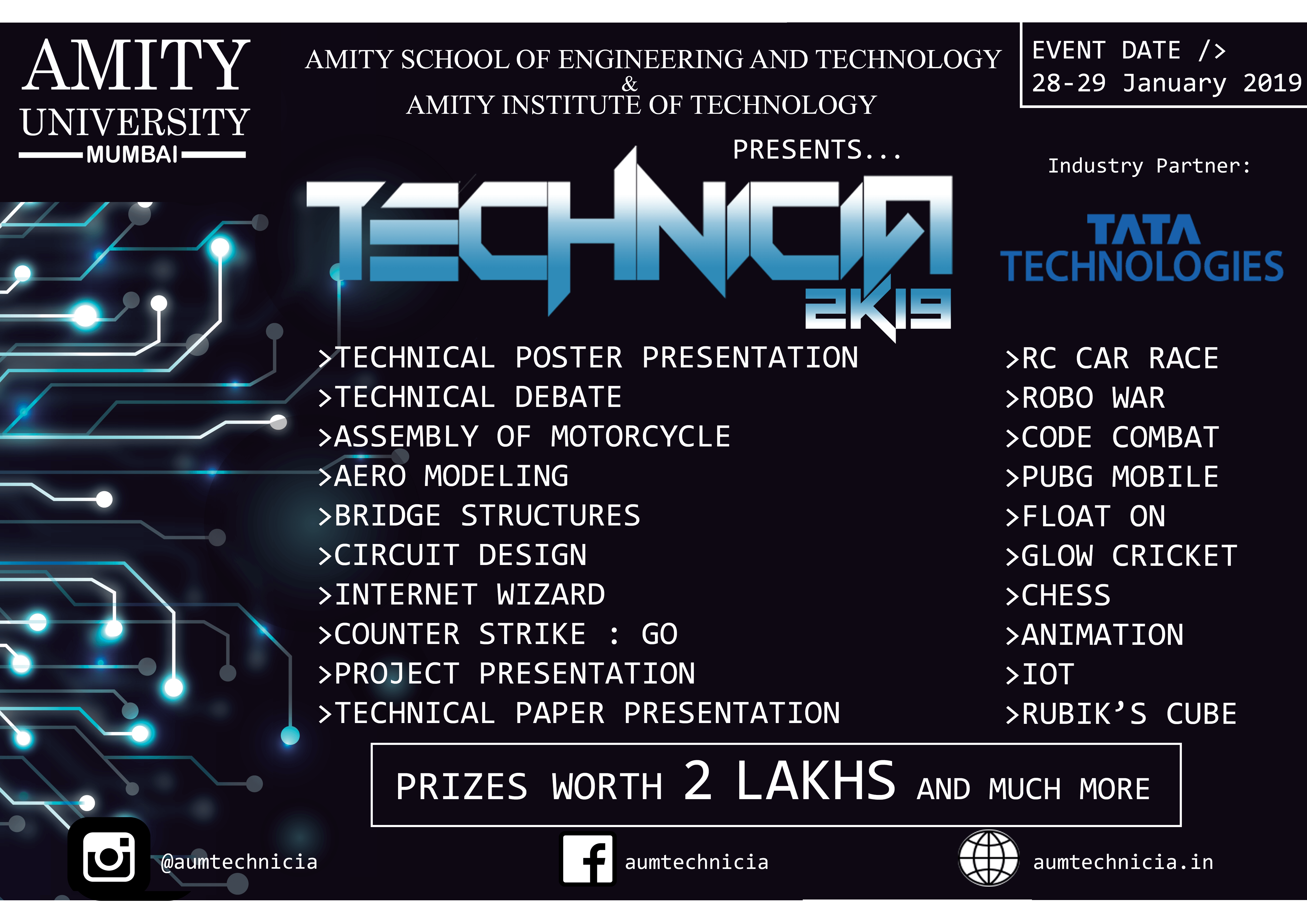 Technicia 2K19, Amity University Mumbai, Inter College Technical Fest, Mumbai Technicia 2K19, Amity University Mumbai, Inter College Technical Fest, Mumbai