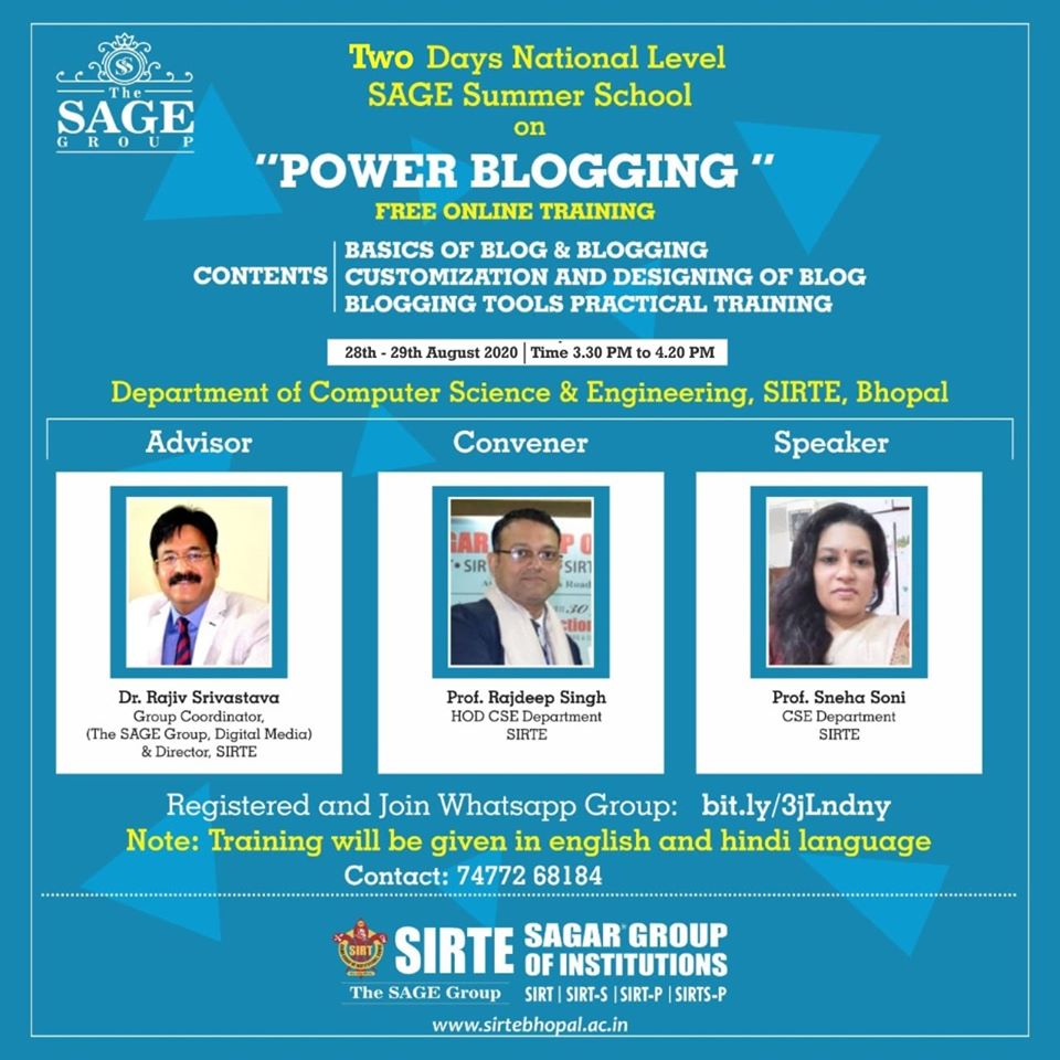 Two Days National Level Workshop on POWER BLOGGING 2020, Sagar ...