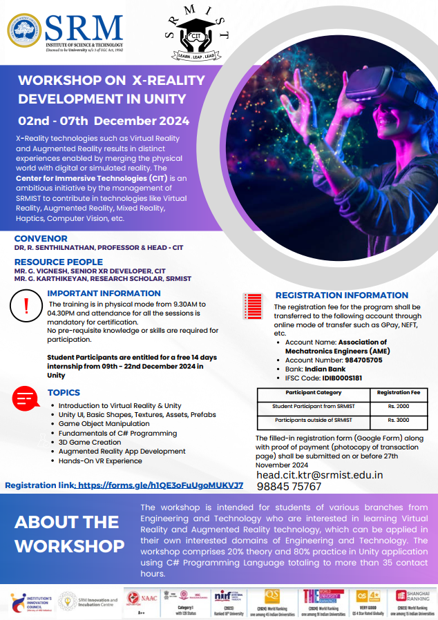 Workshop and Winter internship on X-Reality Development in Unity 2024